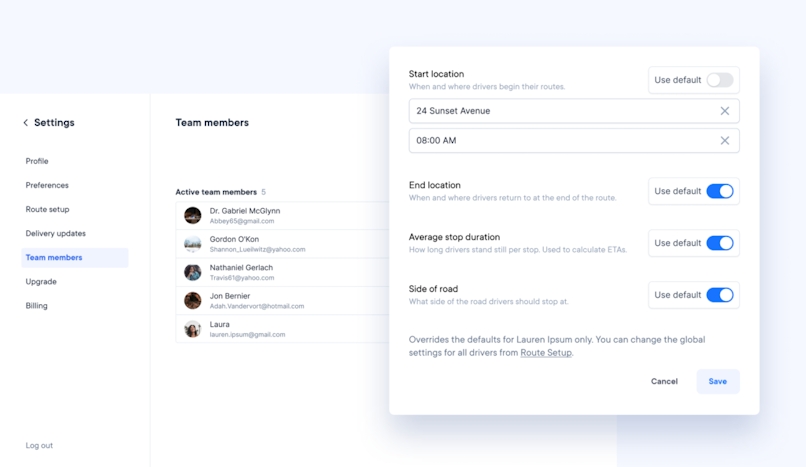Overriding route defaults for the most efficient routes in Circuit for Teams.
