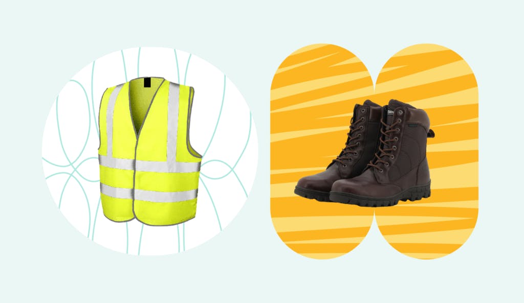 Independent courier PPE high-visability jacket and steel toecap boots