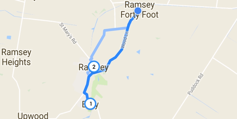 An example of an optimized delivery route showing two stops – one on the way there, and one on the way back to the depot.