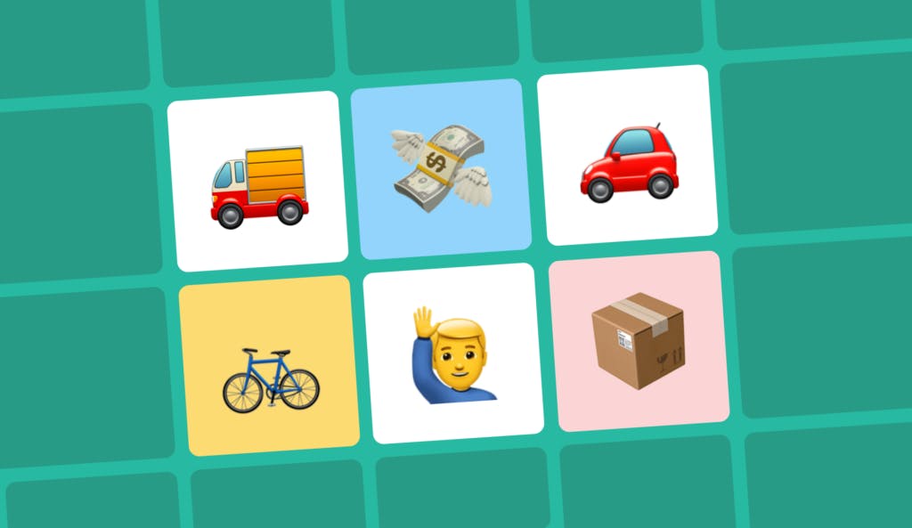 Driving trends: Icons of a truck, money, a car, a bike, a person waving, and a package