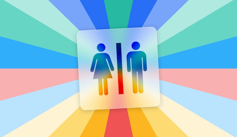 Ladies and men's lavatory signs on colourful bakground