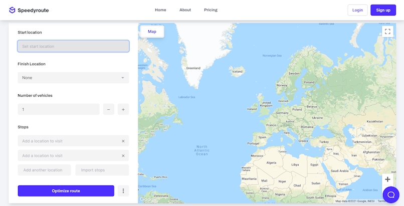 Shows screenshot of Speedyroute homepage