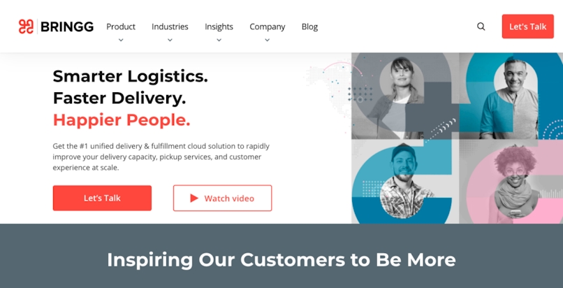 Image shows Bringg's homepage.