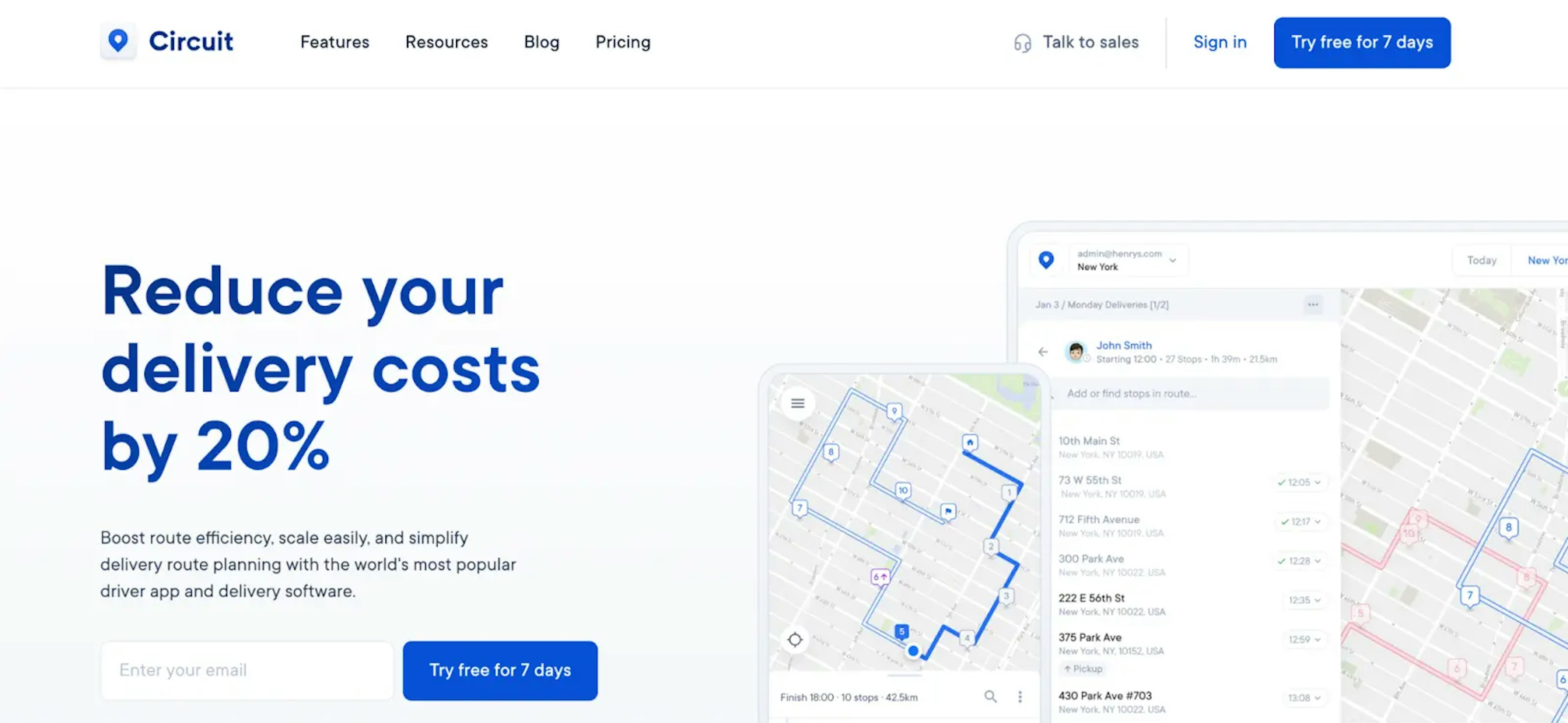 Circuit for Teams route planning software homepage