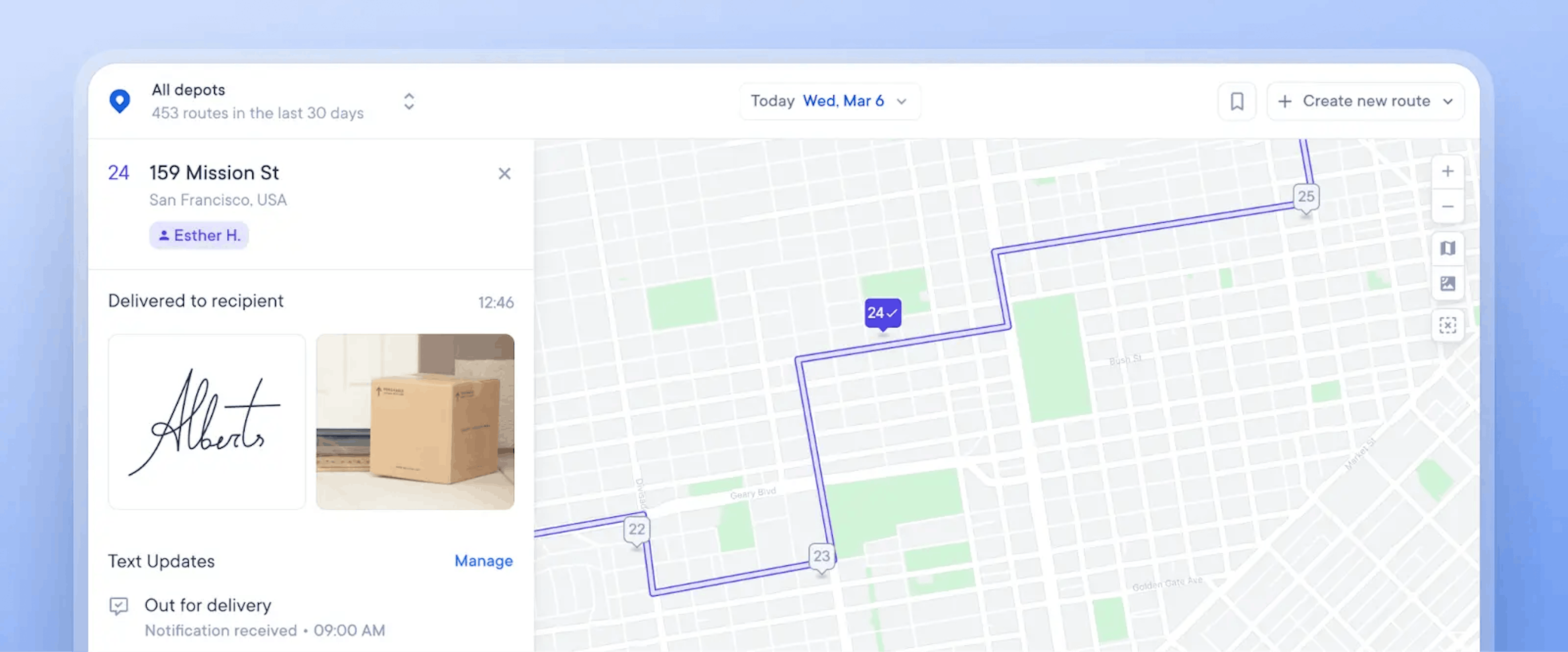 Proof of delivery with recipient signature in Circuit route planning