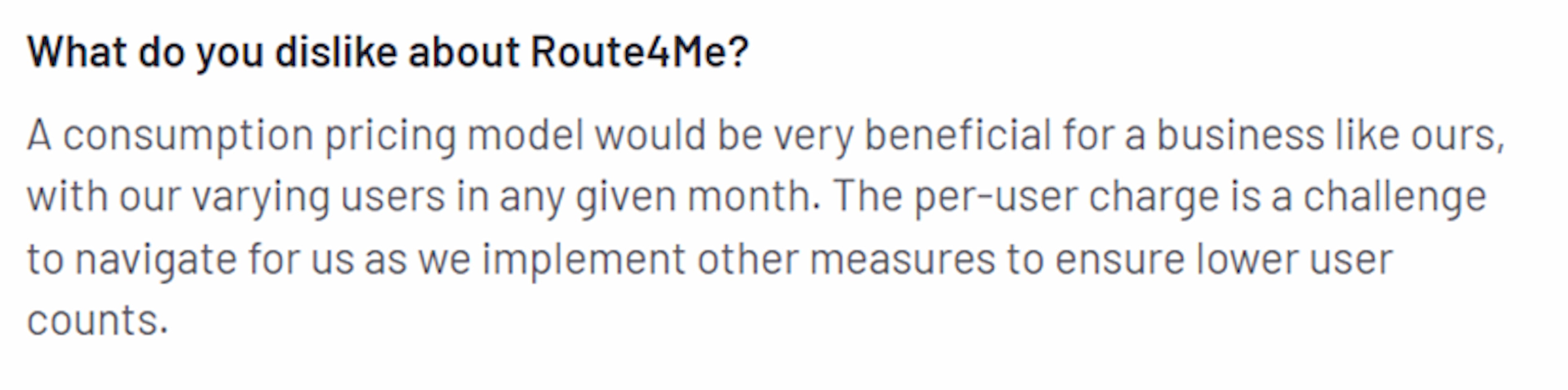 Critique of Route4Me: preference for consumption-based pricing