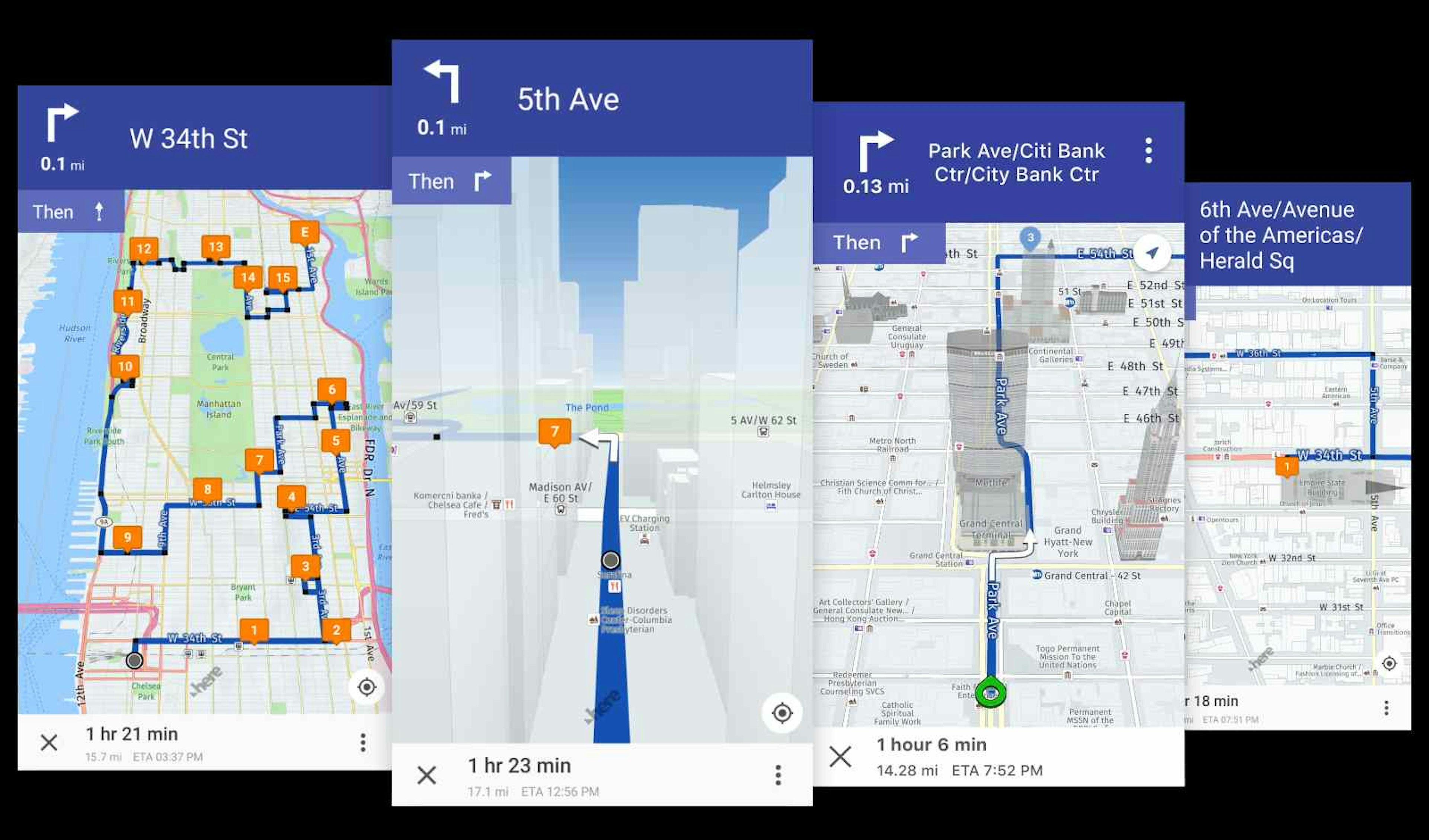 Route4Me navigation showcasing multiple optimized delivery routes