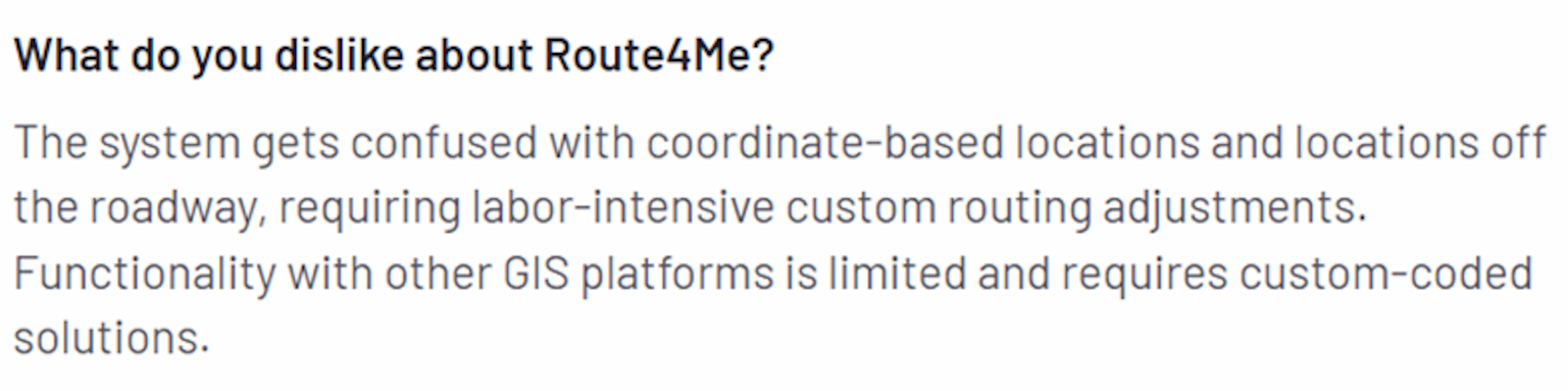 Route4Me issues: struggles with off-road locations and GIS limits