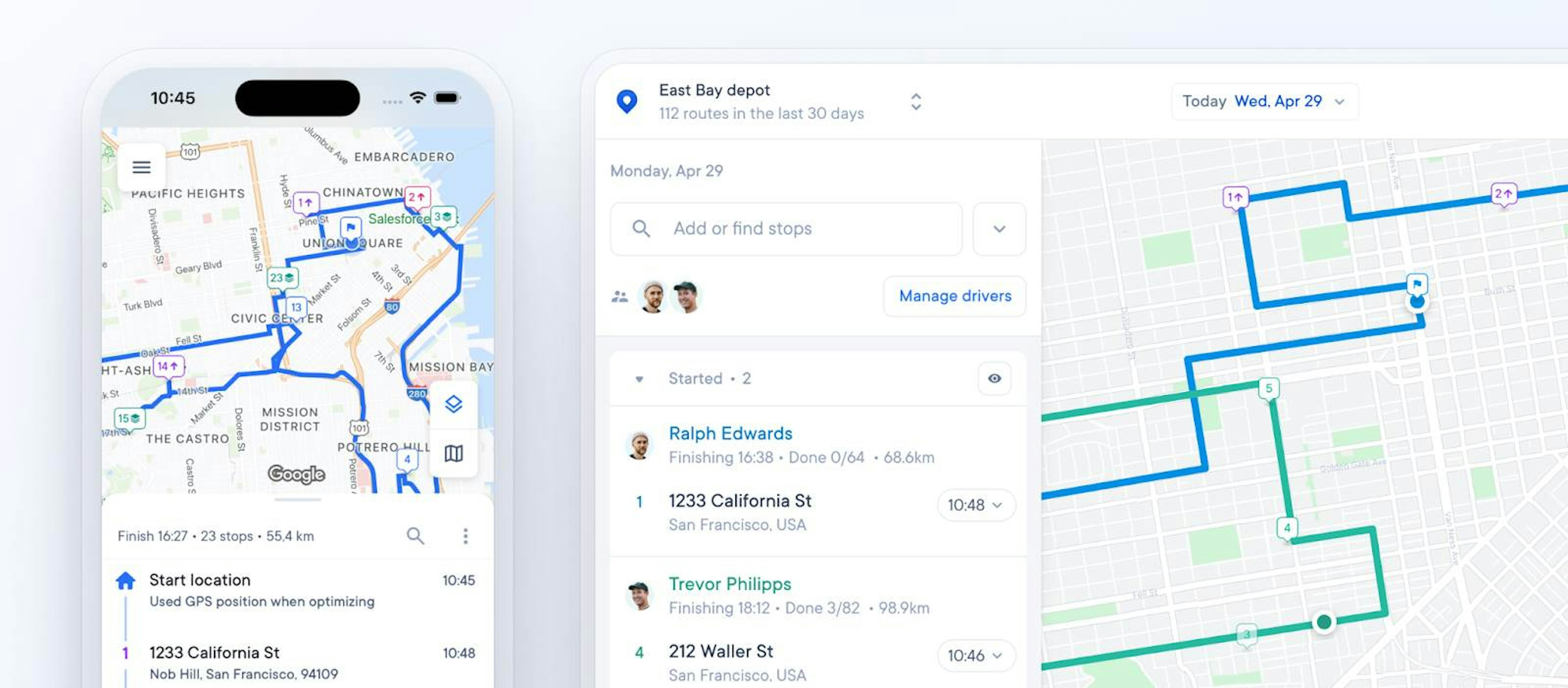 Circuit for Teams dashboard showing driver routes and delivery stops