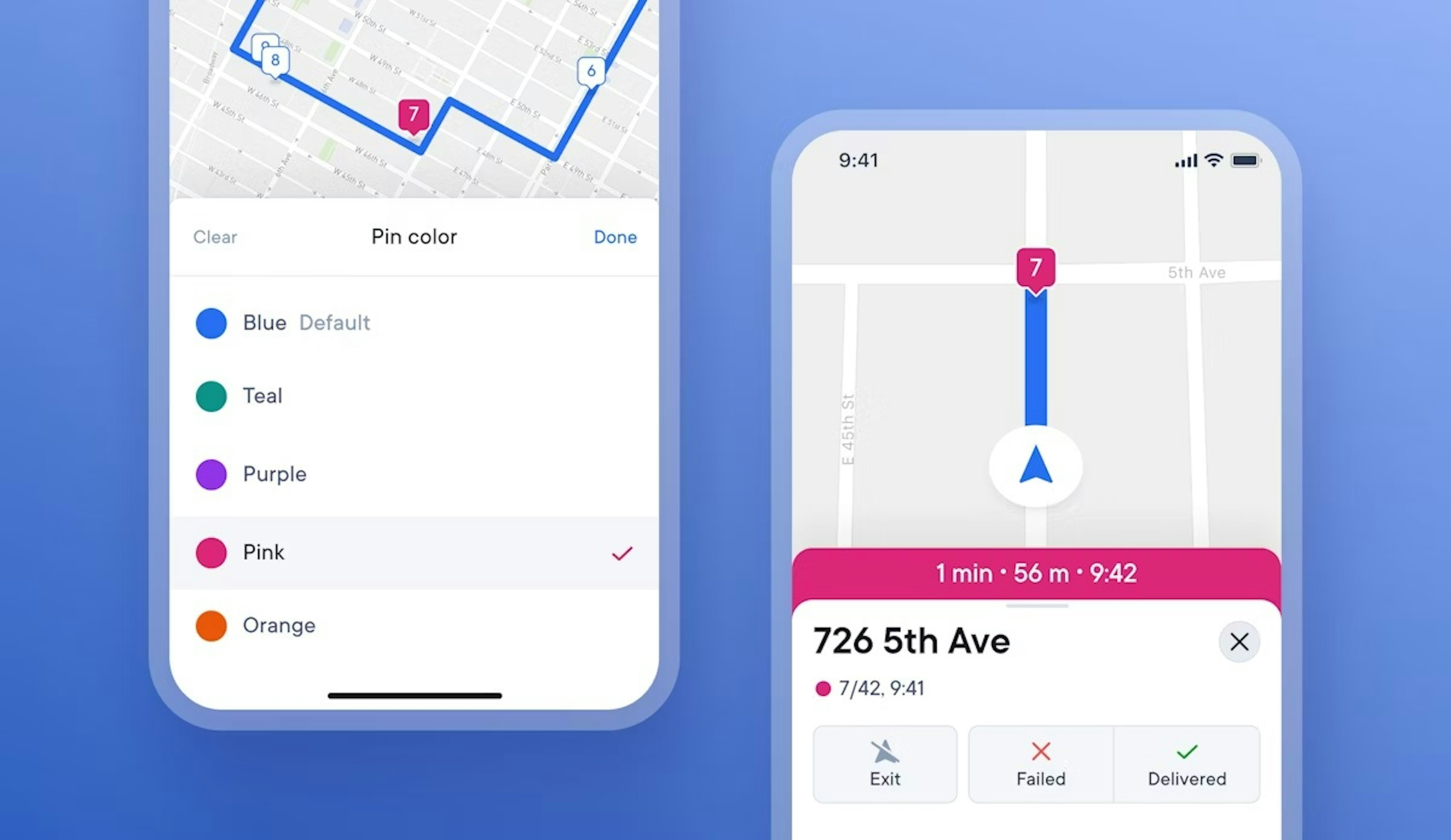 Circuit for Teams app showing customizable pin colors and delivery details