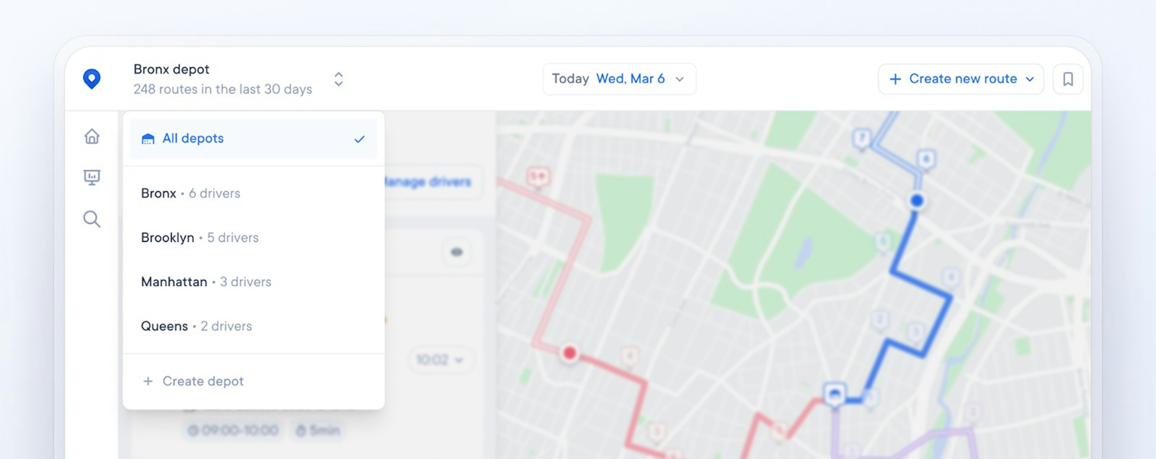 Circuit for Teams interface showing depots and driver assignments by area