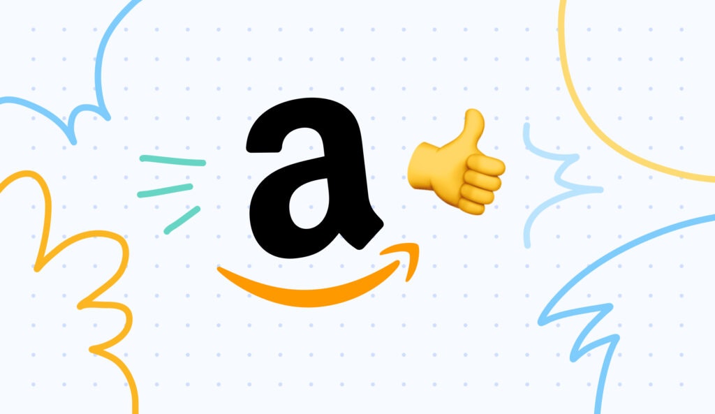 Amazon logo with 'thumbs up' icon