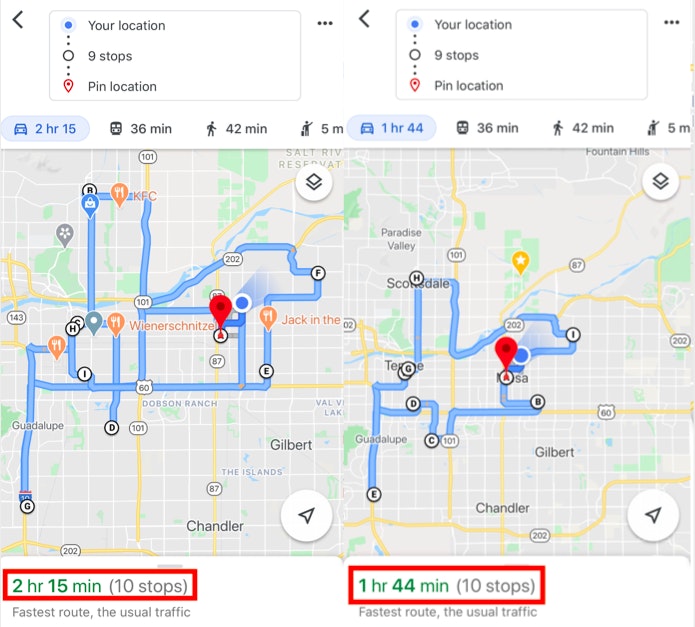 Planning multiple stops with Google Maps