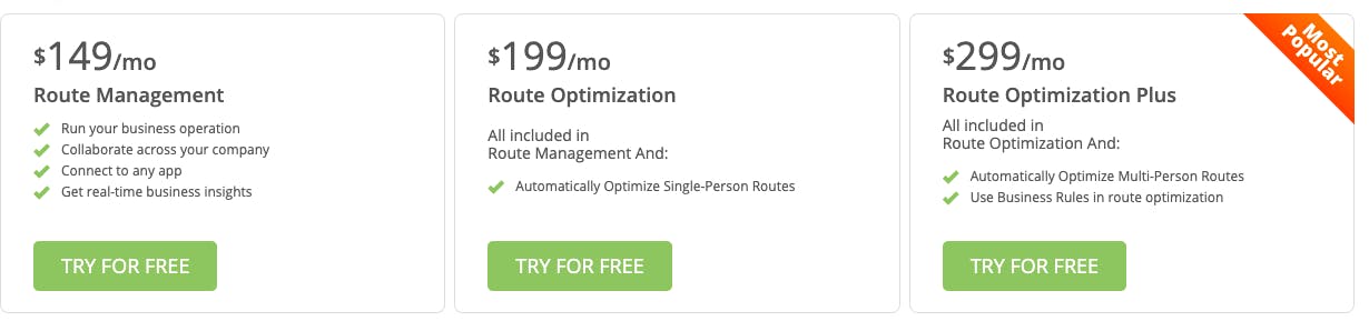 Route4Me Pricing: Route Management (&#36;140/month), Route Optimization (&#36;199/month), Route Optimization Plus (&#36;299/month)