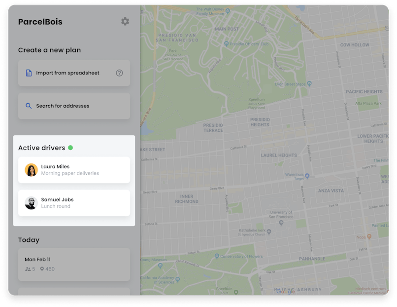 You can easily see which drivers are working and where they are in context to their route.