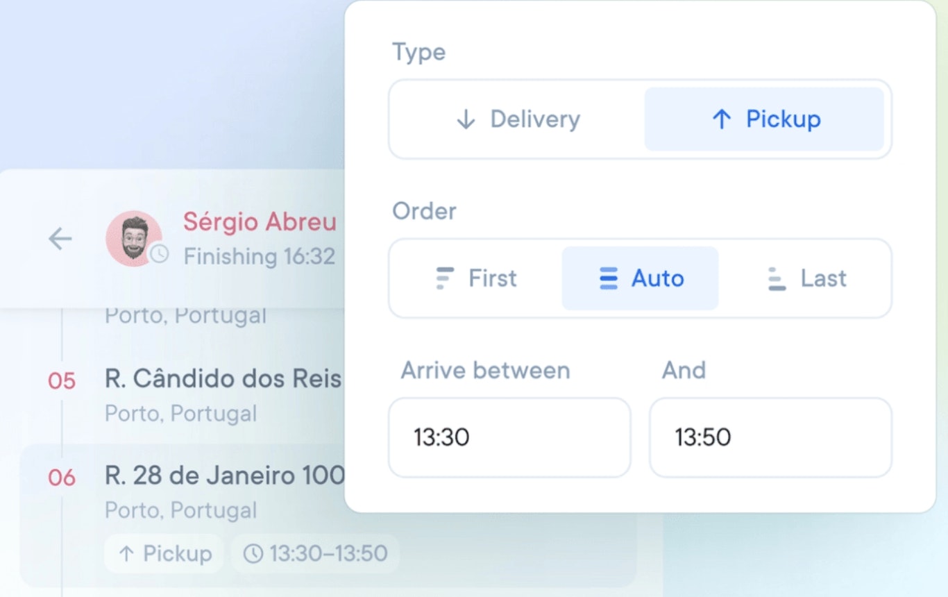 A product screenshot of delivery management software showing how you can set priority delivery stops