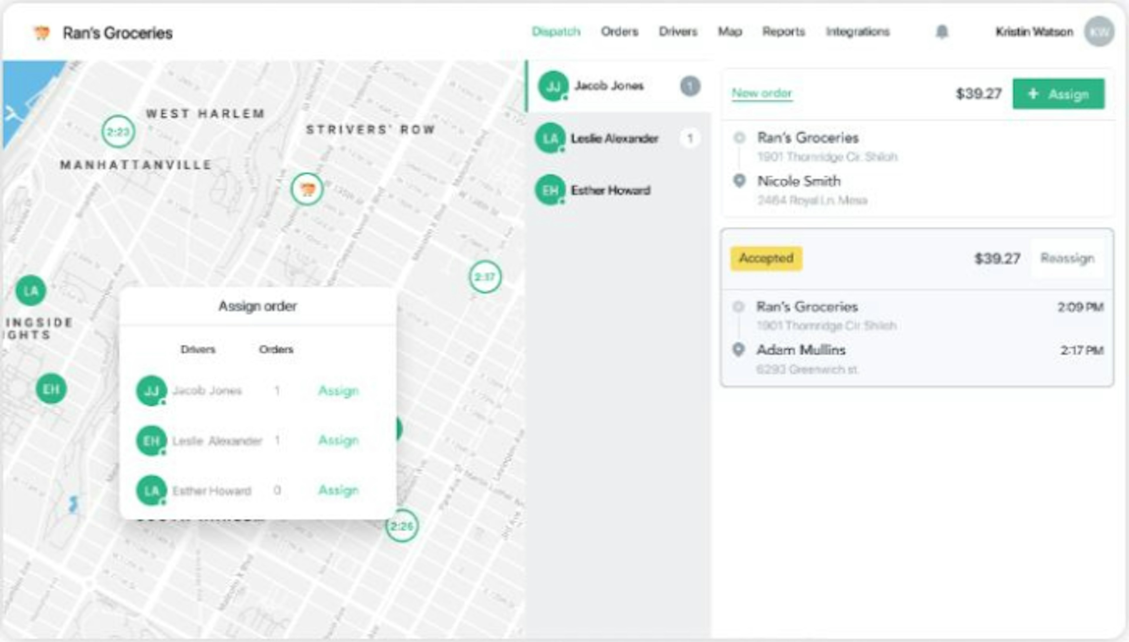 A screenshot of Shipday's delivery management software 