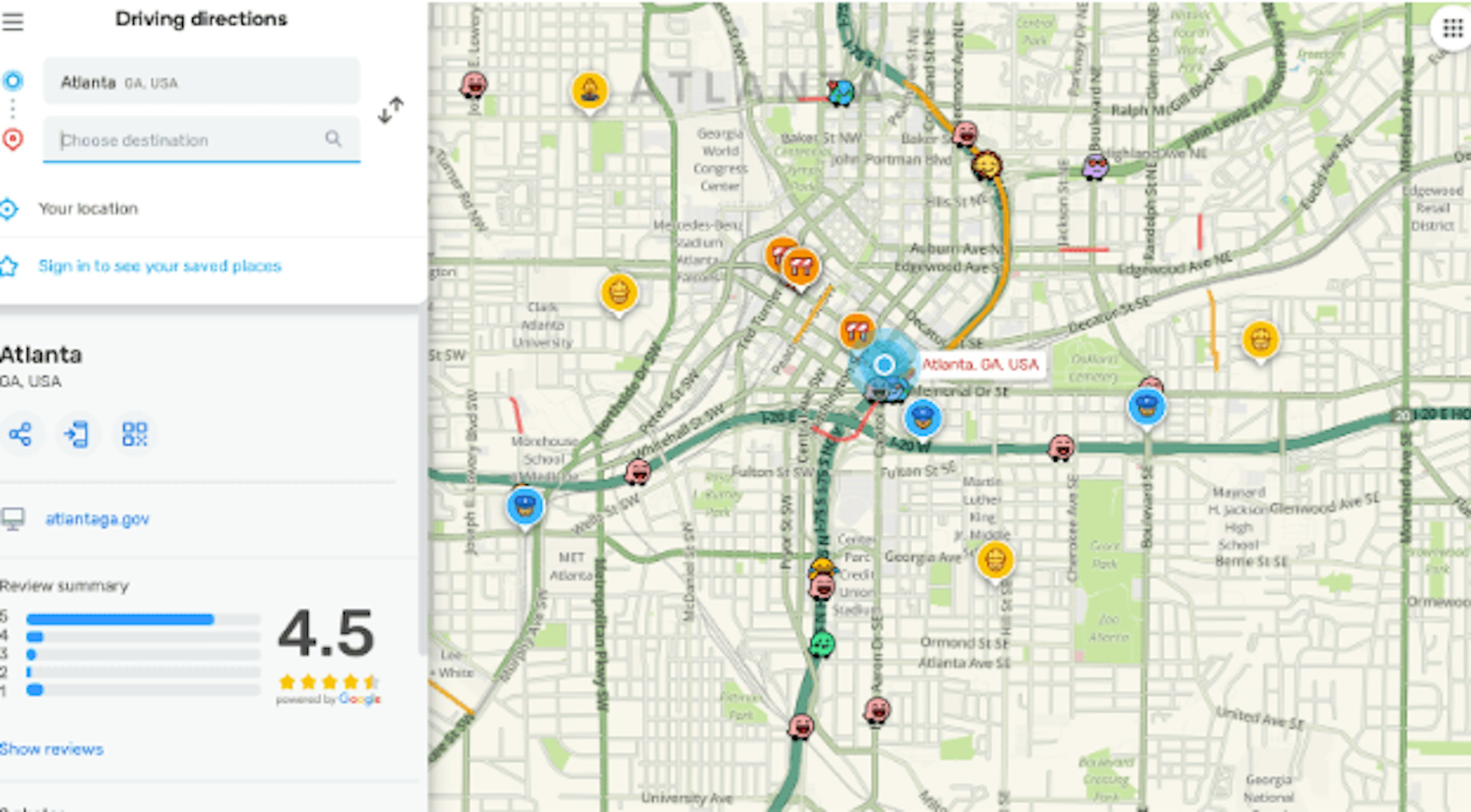 Screenshot of the Waze navigation interface