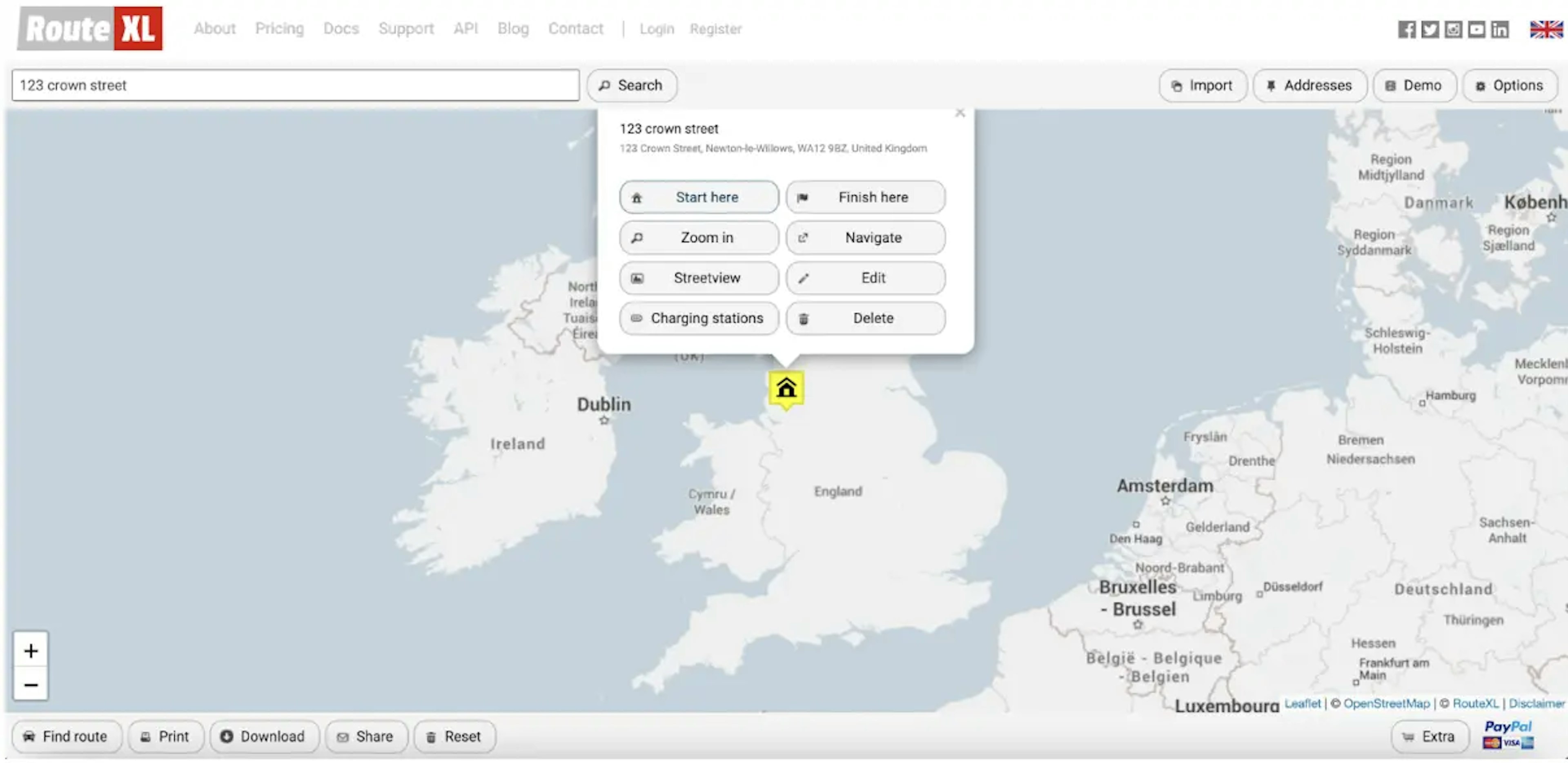 Screenshot of the RouteXL web app