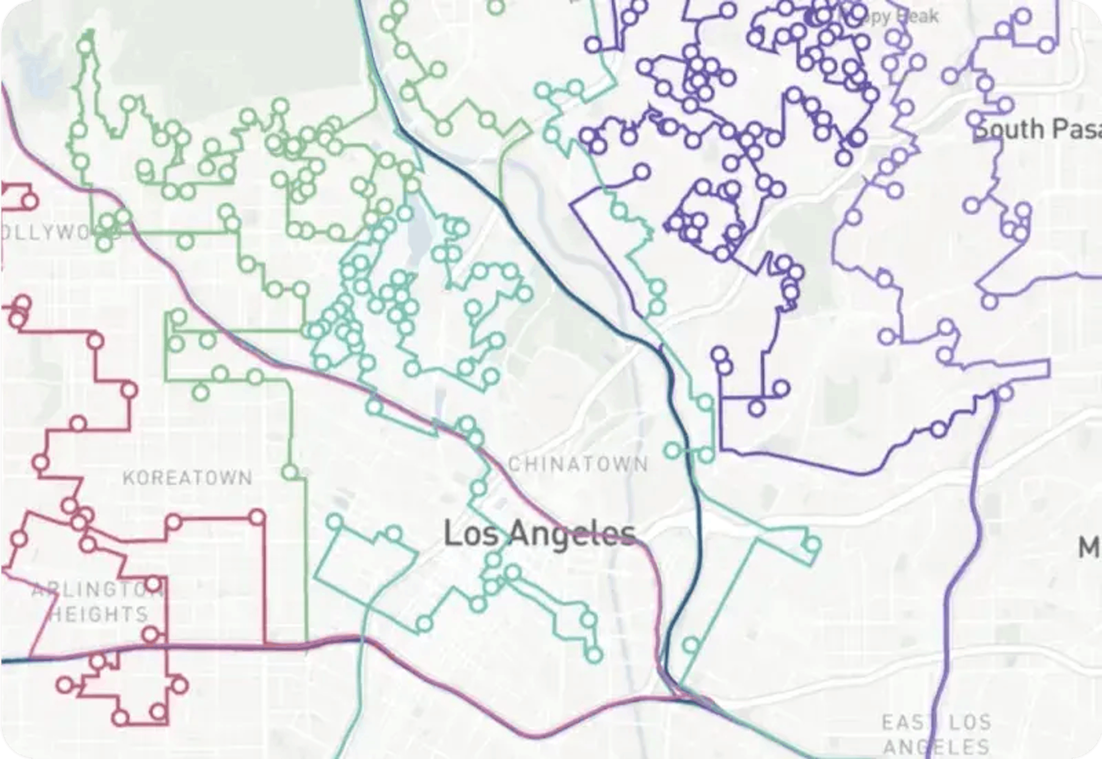 Map showing delivery routes and stops in Los Angeles