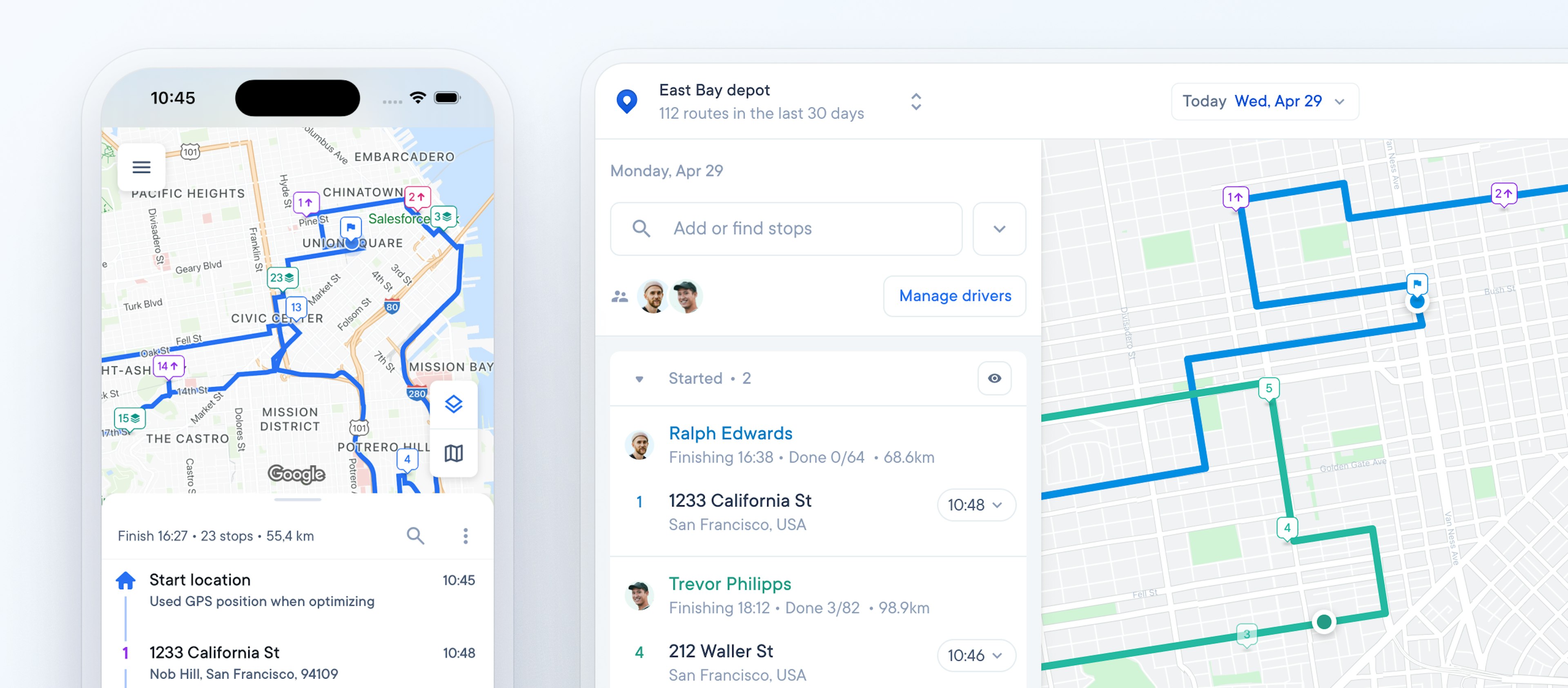 Circuit for Teams driver app and dispatcher dashboard with stop list