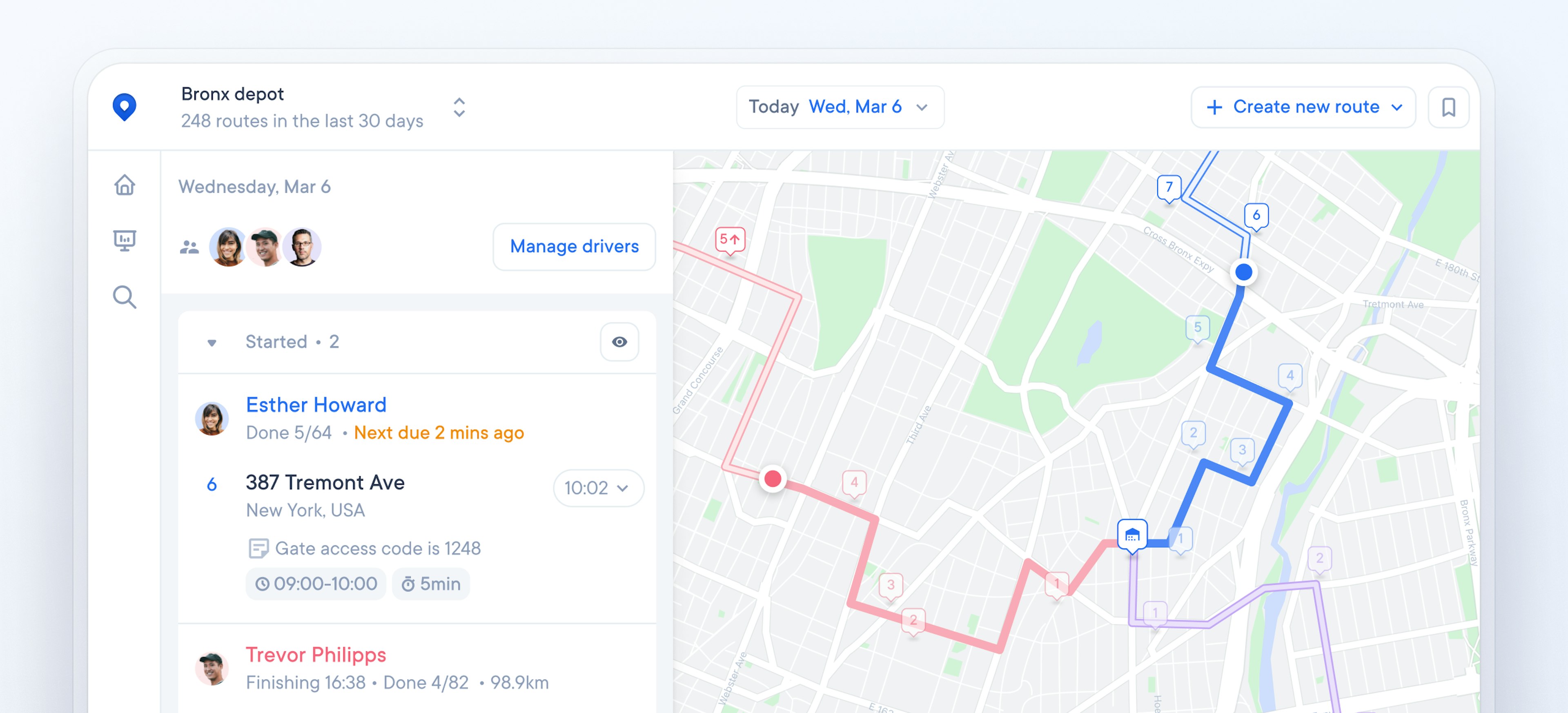 Web application Circuit fir Teams with planned delivery routes for multiple drivers