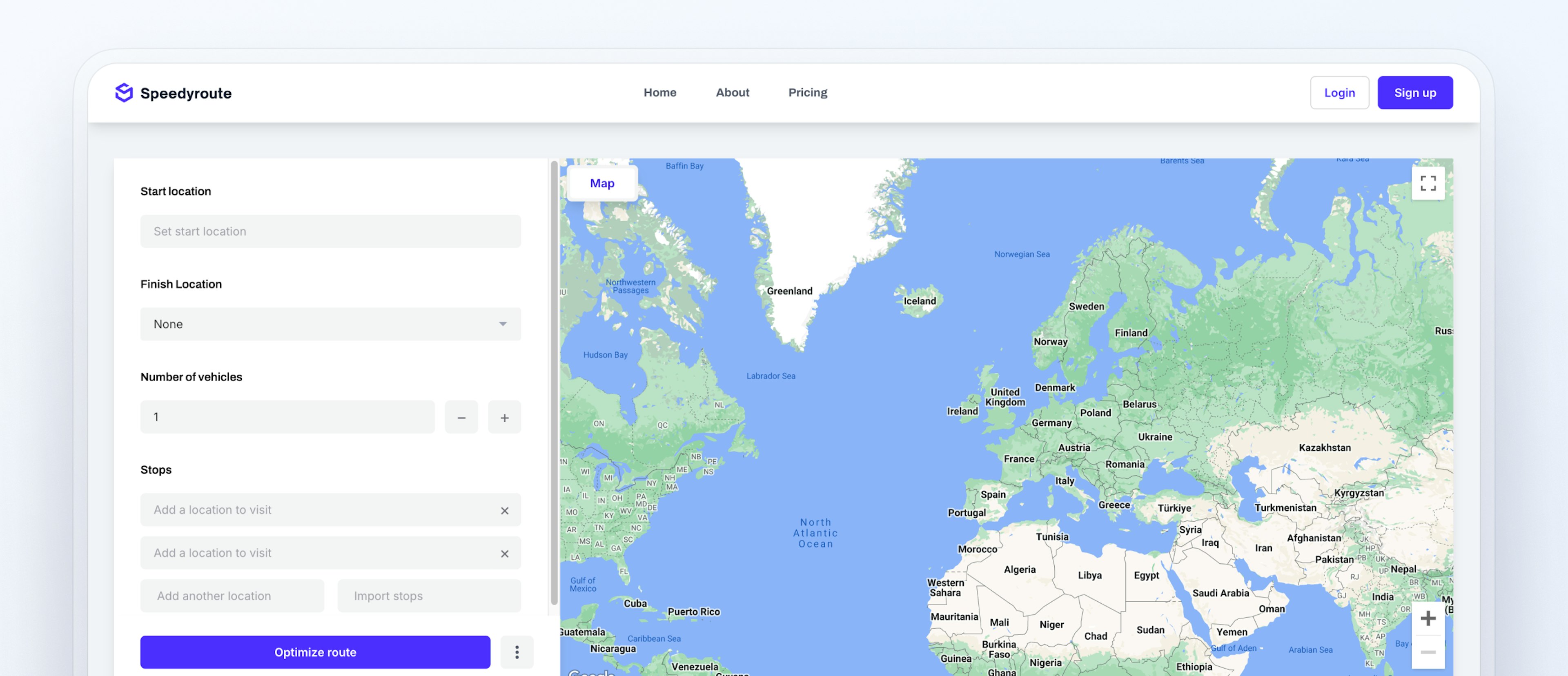 SpeedyRoute route planning web app