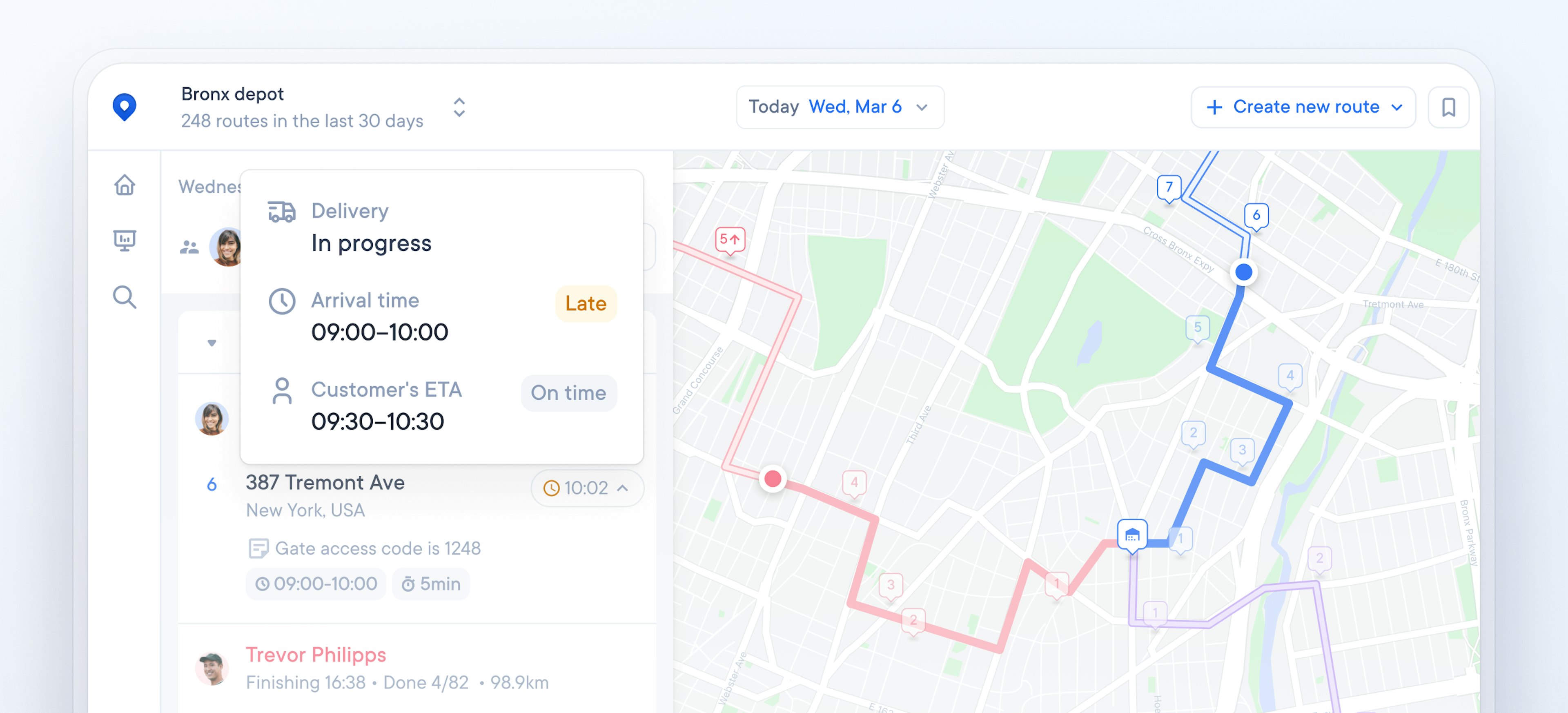 Circuit for Teams screenshot showing GPS map with multiple delivery routes and ETA