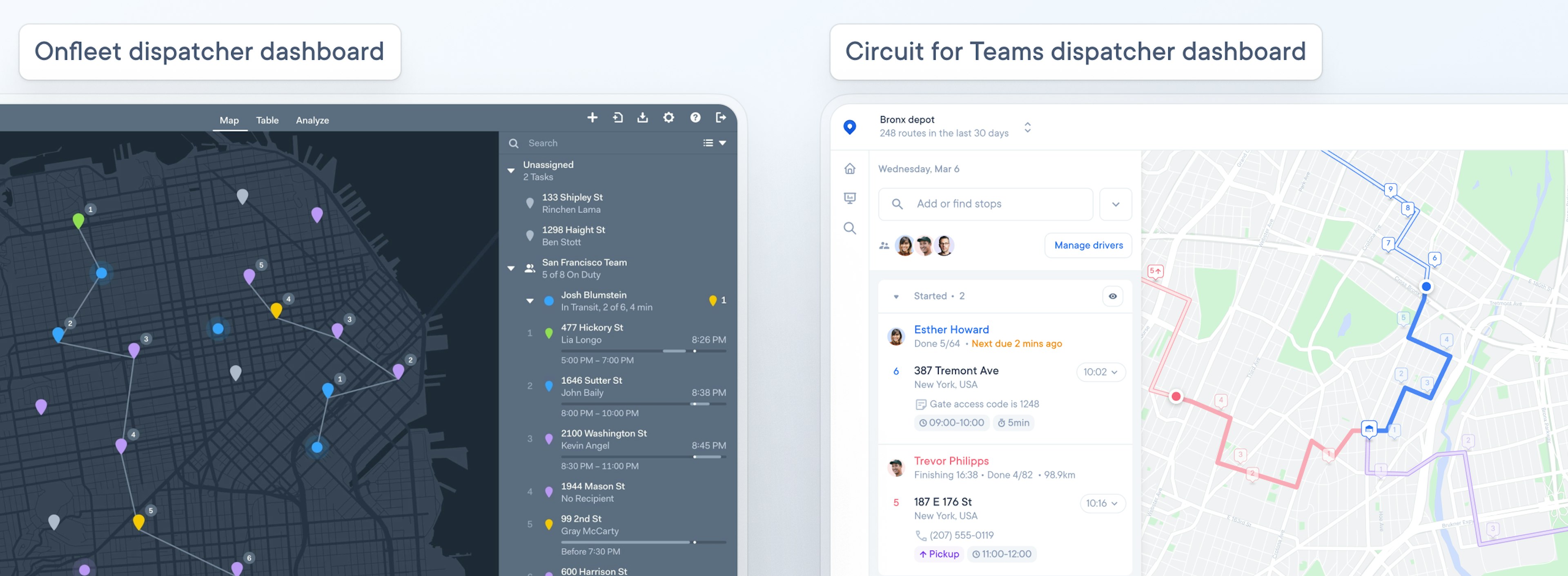 Onfleet and Circuit for teams dispatcher app