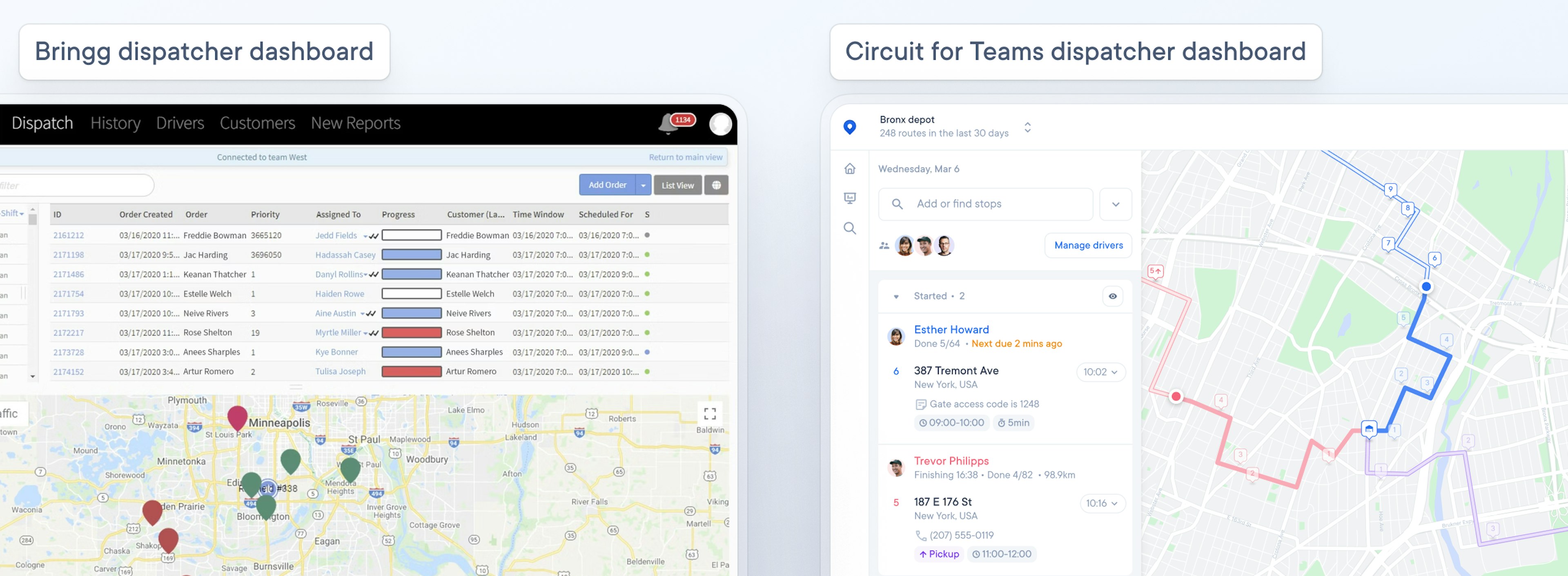 Bringg and Circuit for teams dispatcher dashboards