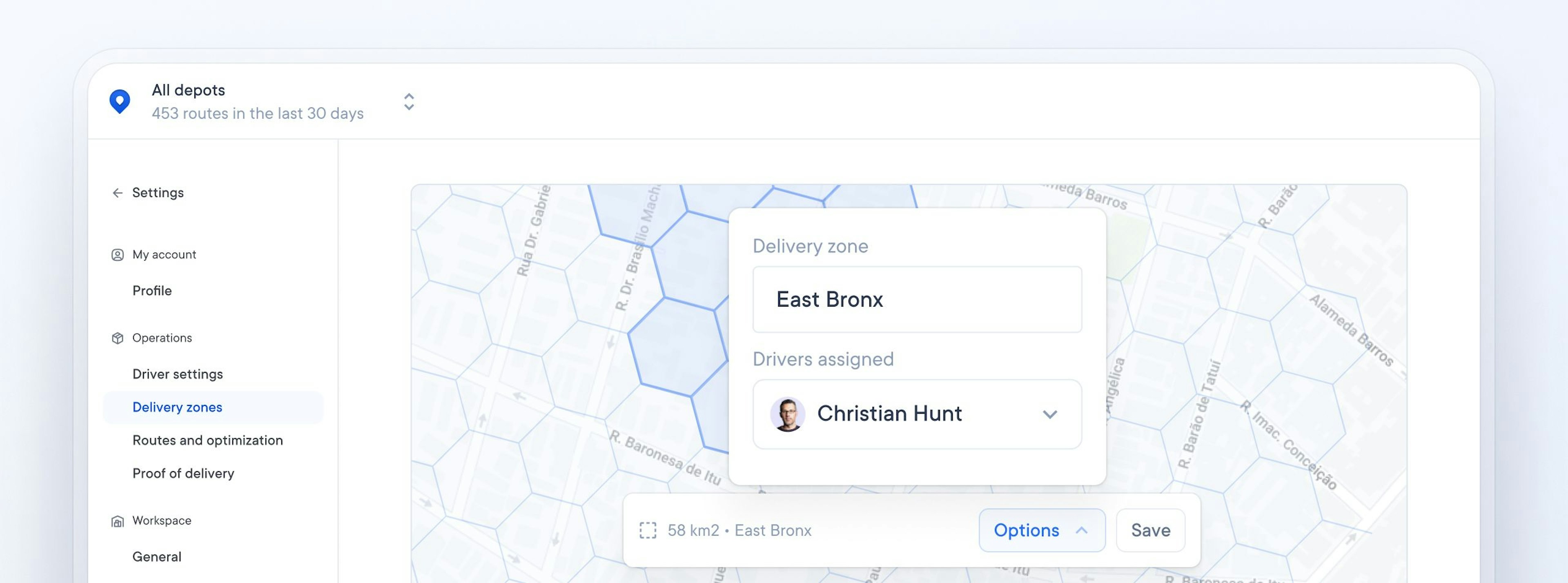 Circuit for teams dashboard with driver assigned to delivery zones