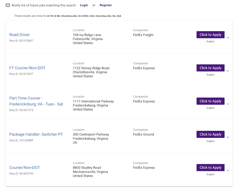 delivery jobs in Virginia
