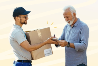 delivery man giving package to customer