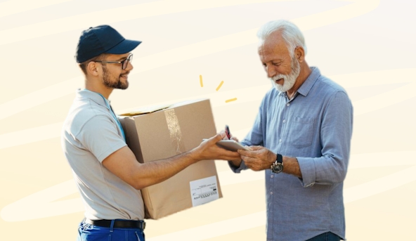 delivery man giving package to customer