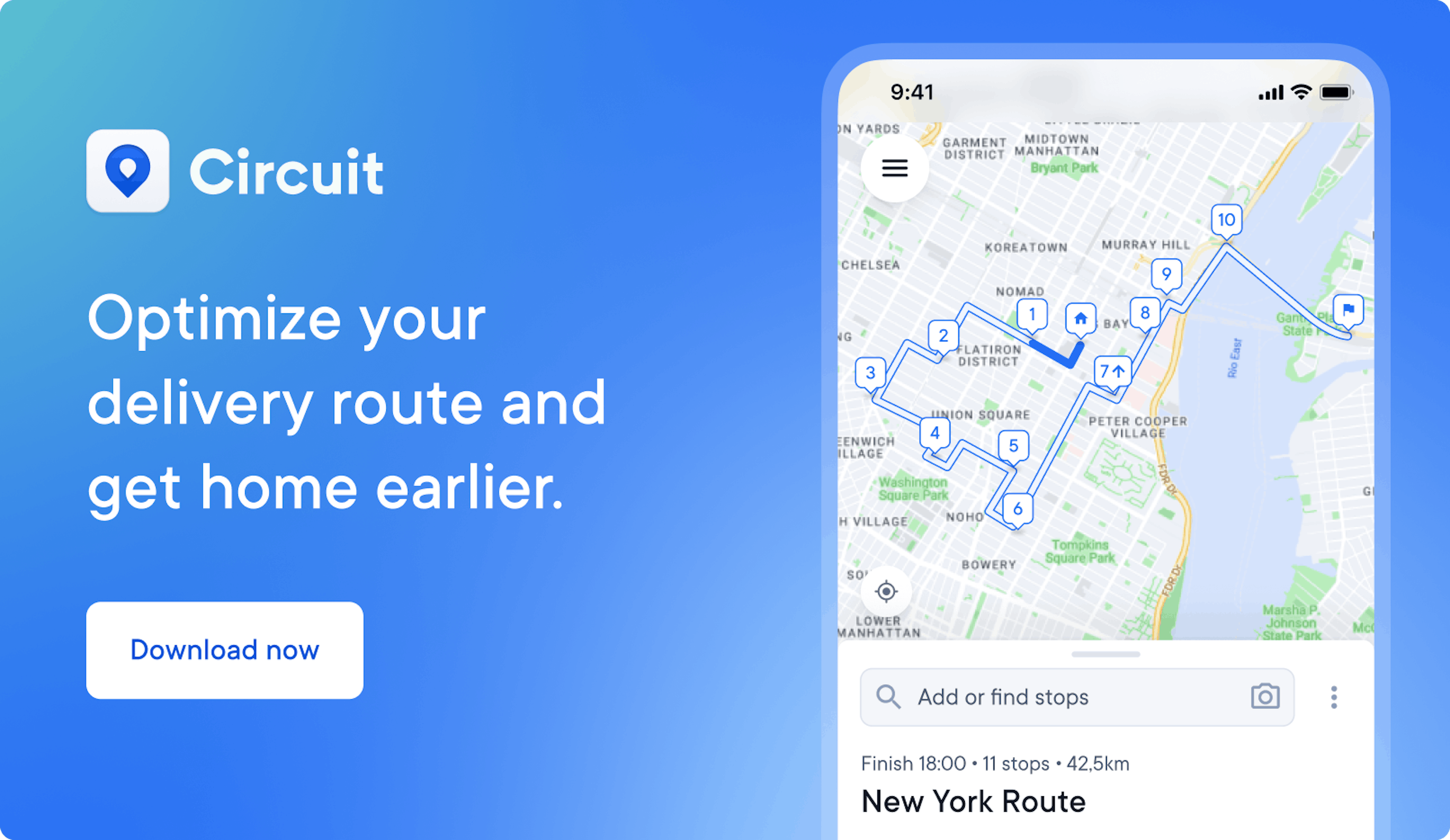 Optimize your delivery route and get home earlier with Circuit Route Planner. Click here to download now.
