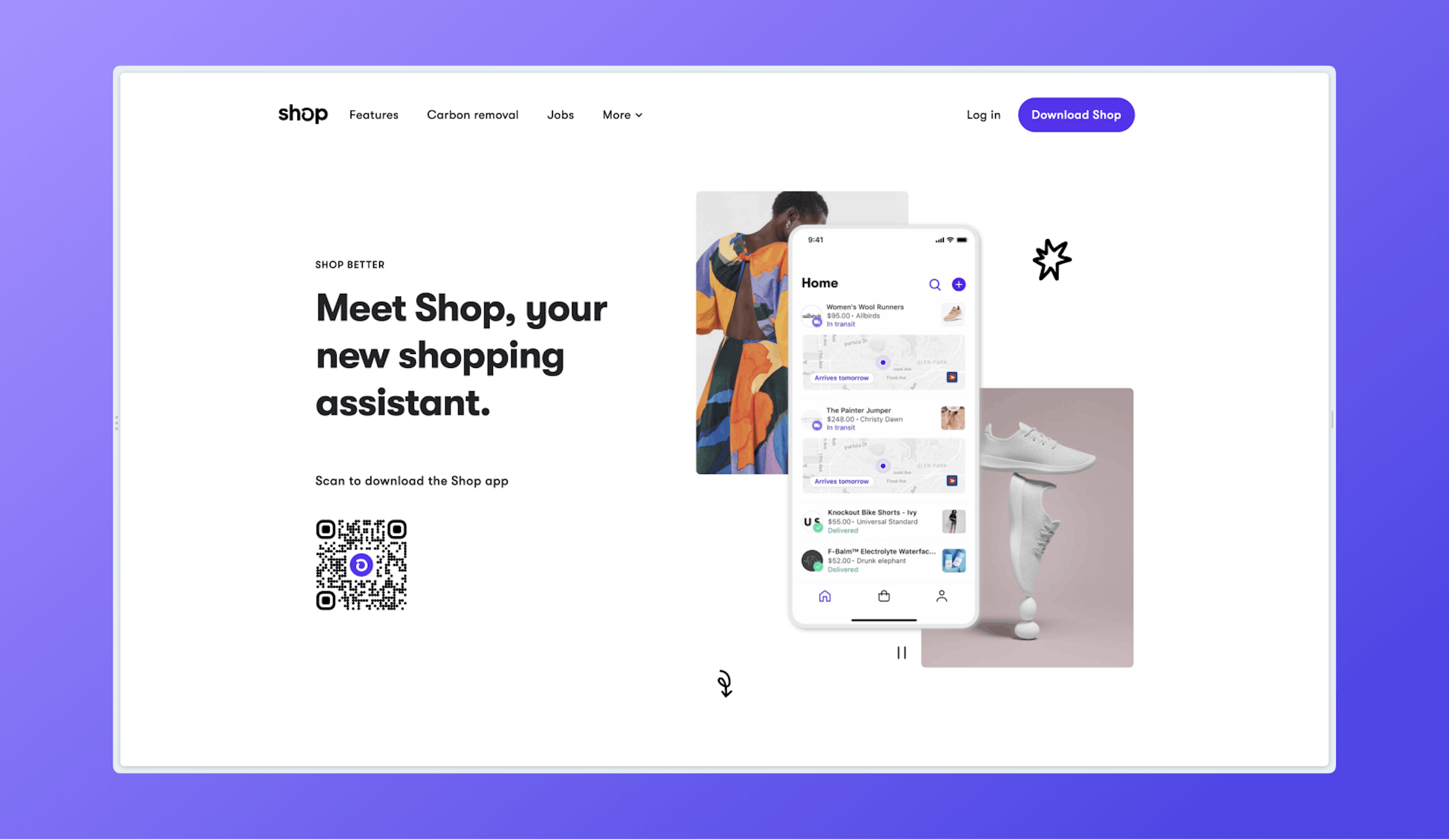 Shop app website homepage