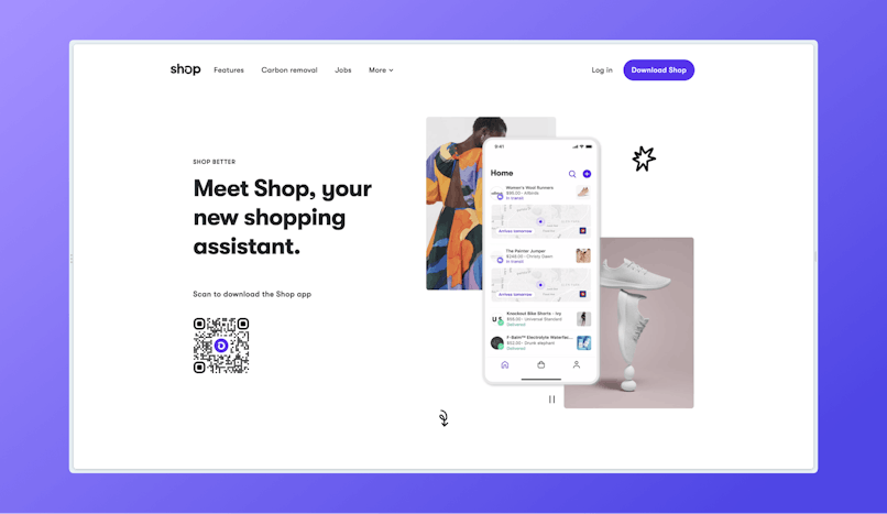 Shop app website homepage