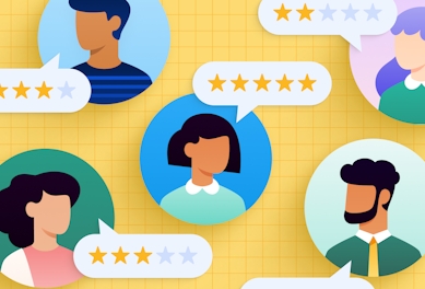 How poor delivery experience impacts online customer behavior: A group of illustrated profile pictures with speech bubbles showing star reviews