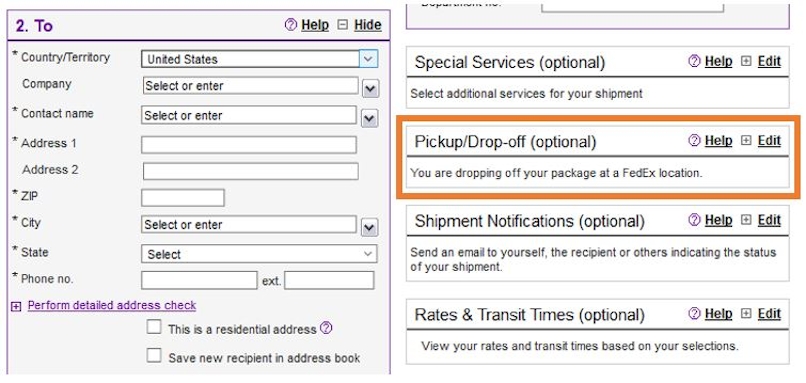 fedex pick up drop off setting