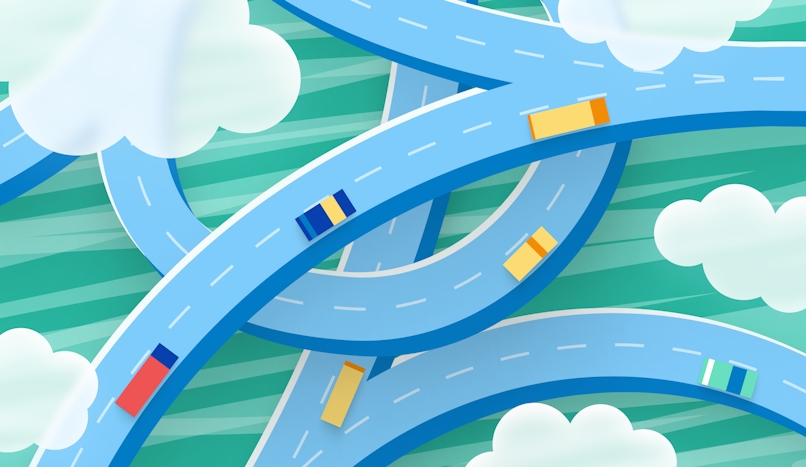 An aerial view illustration of a complicated road.