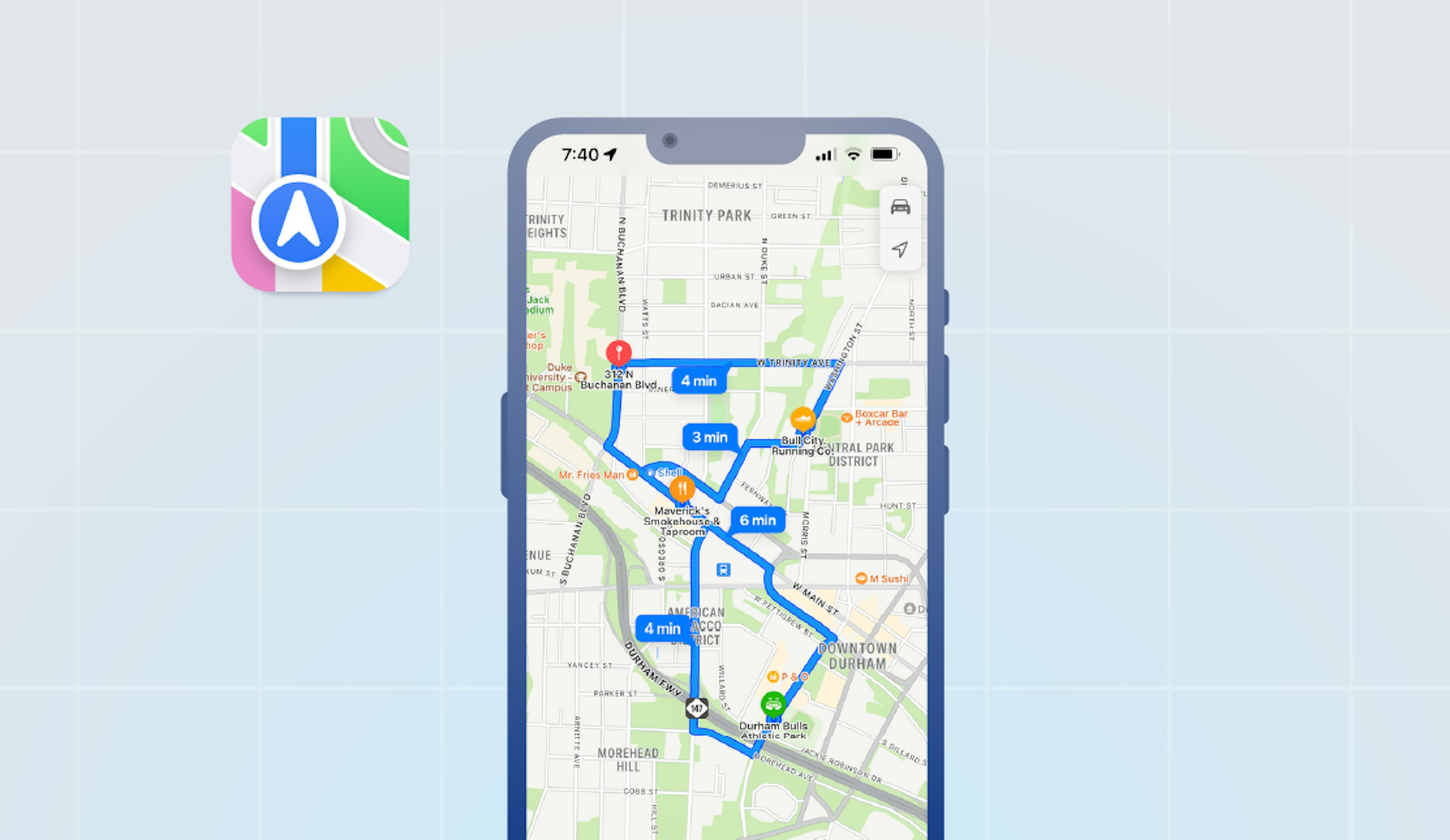 Iphone screen illustration with Apple Maps GPS map view