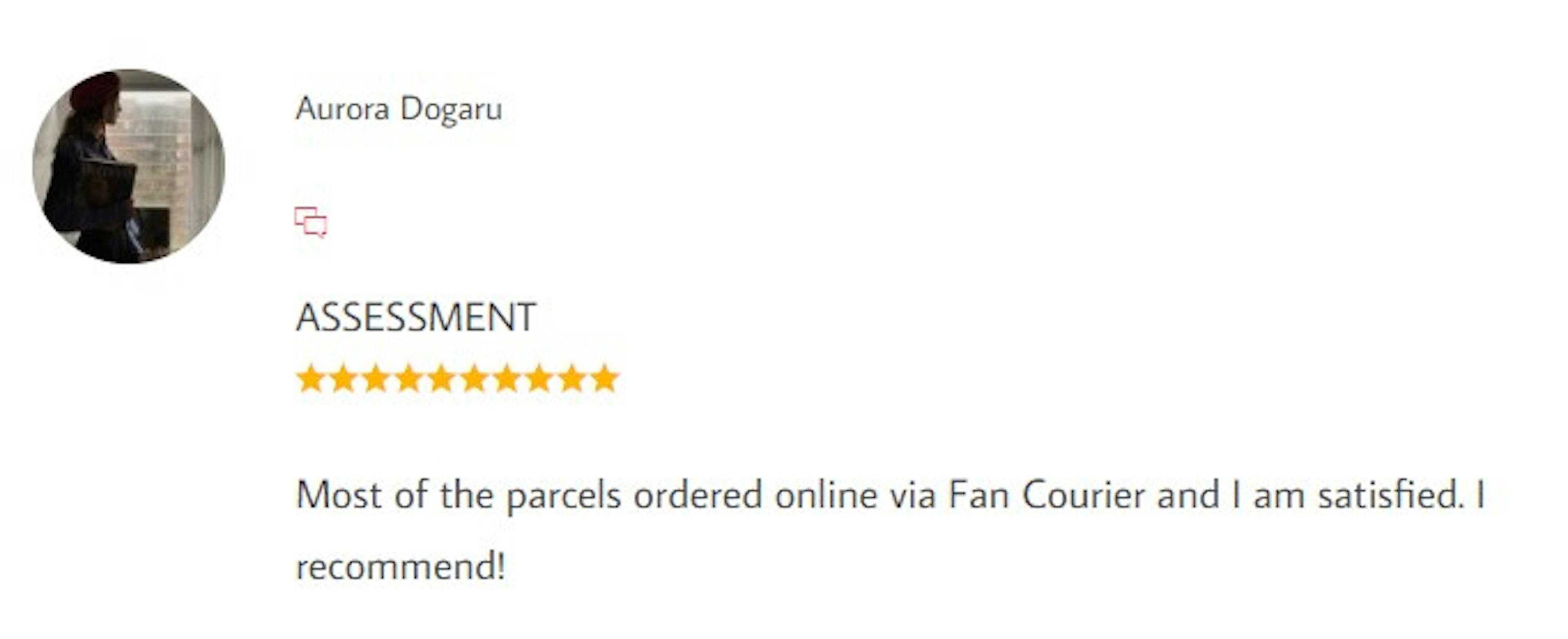 Screenshot of Fan Courier's tracking review page on a computer screen.