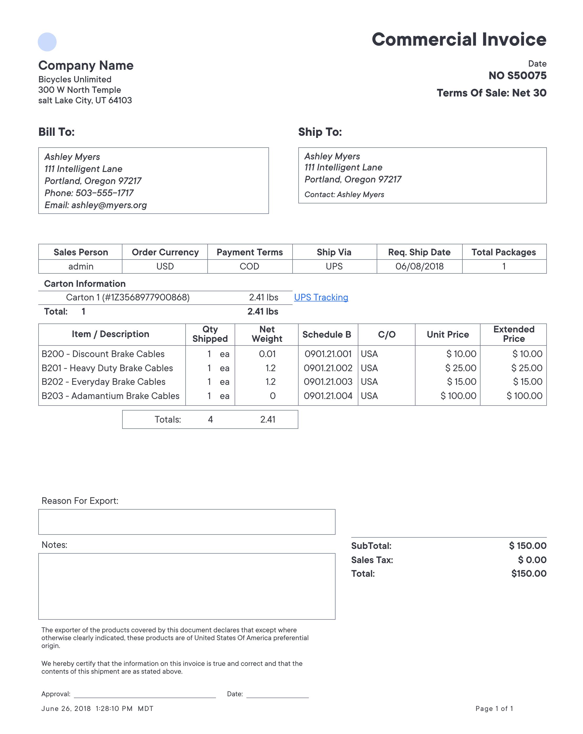 commercial invoice form