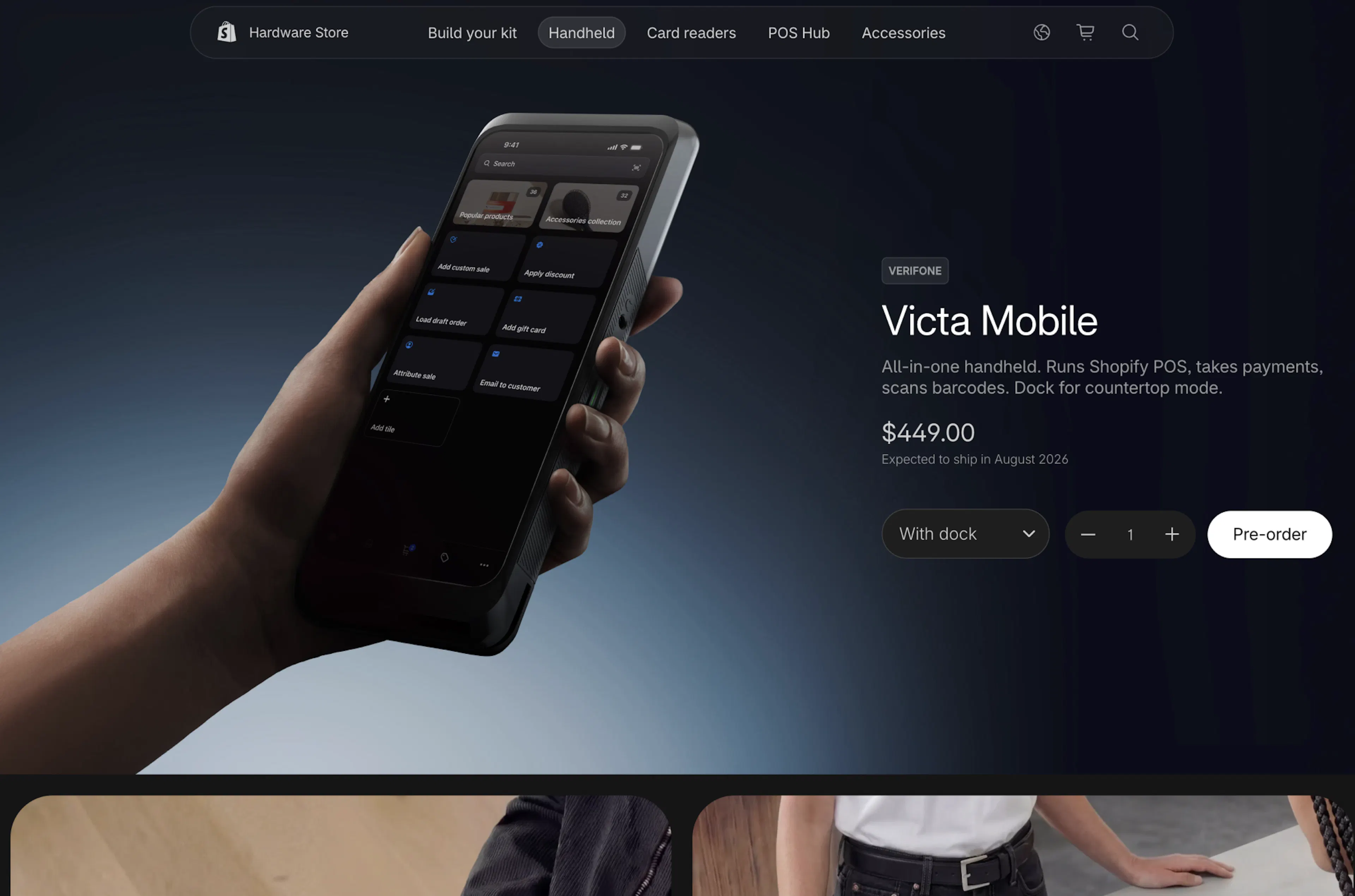 Shopify Victa Mobile preorder product page