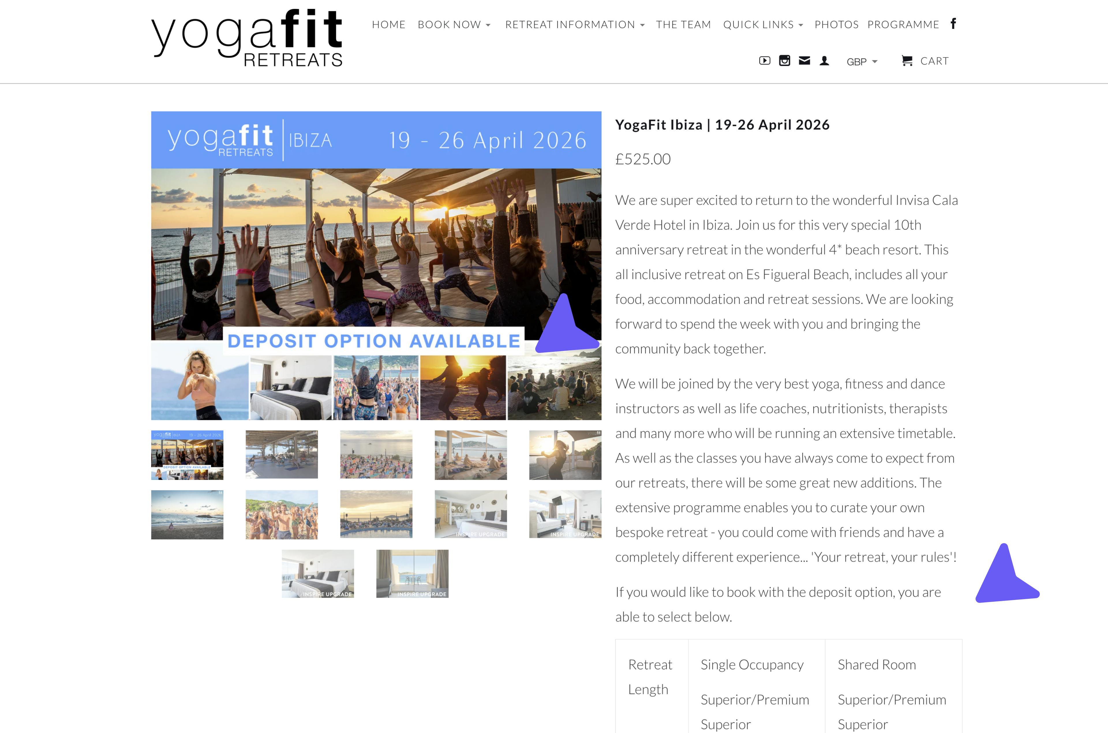 YogaFit product page for travel with security deposit on Shopify