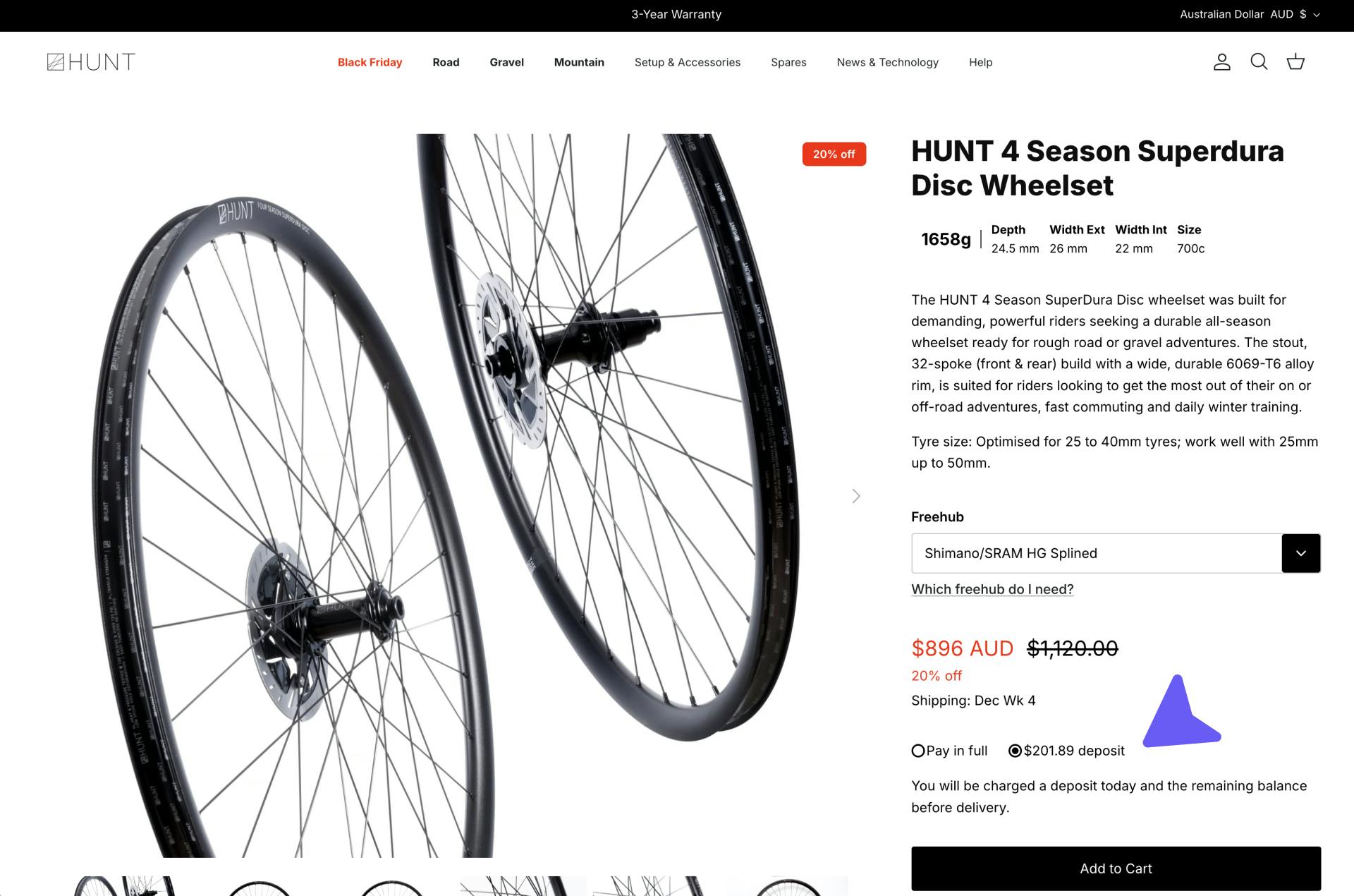Hunt Bike Wheels product page for Shopify preorder