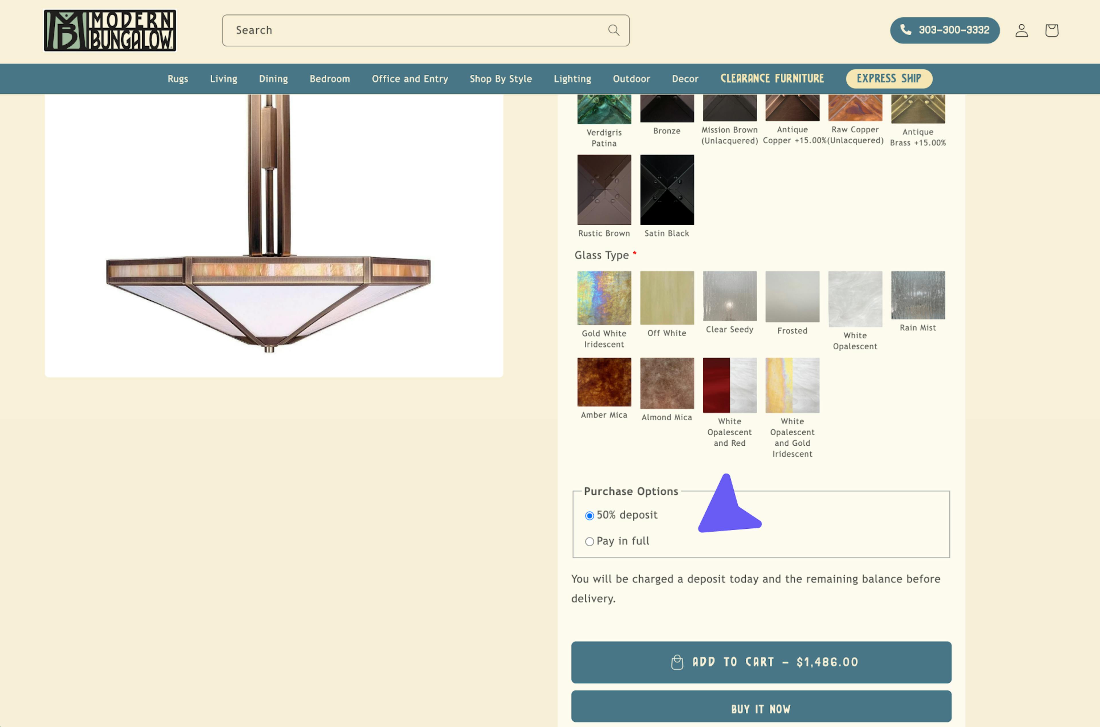 Modern Bungalow product page with deposit on Shopify