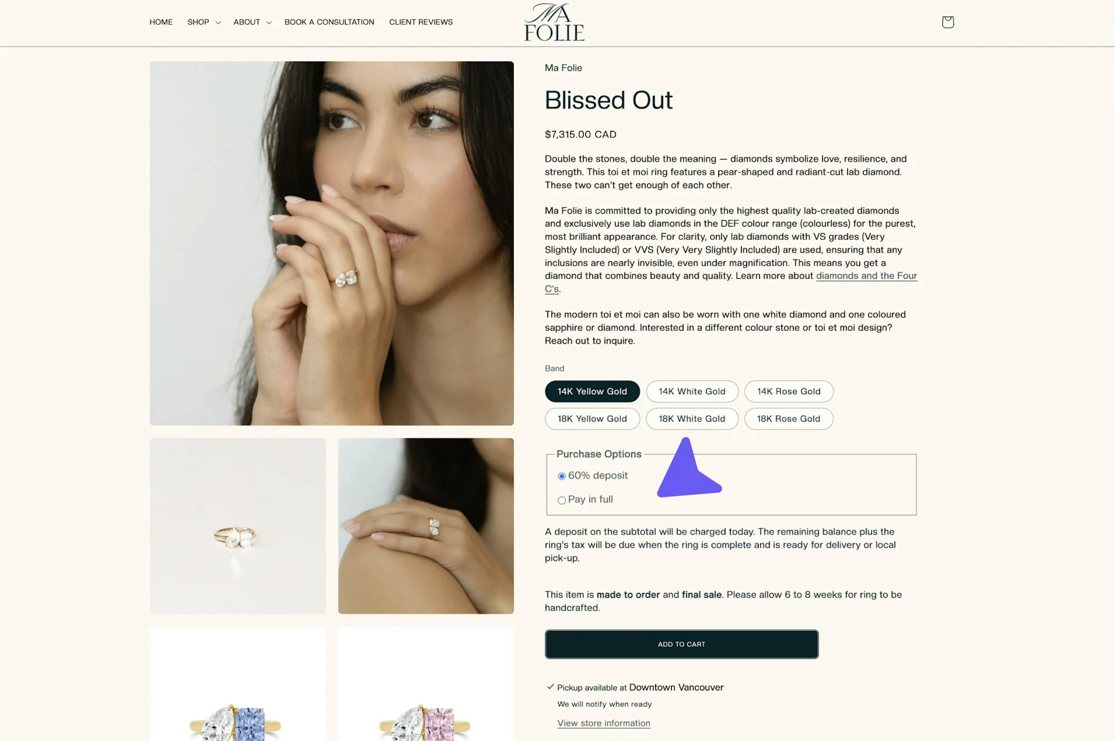 Ma Folie Shopify product page