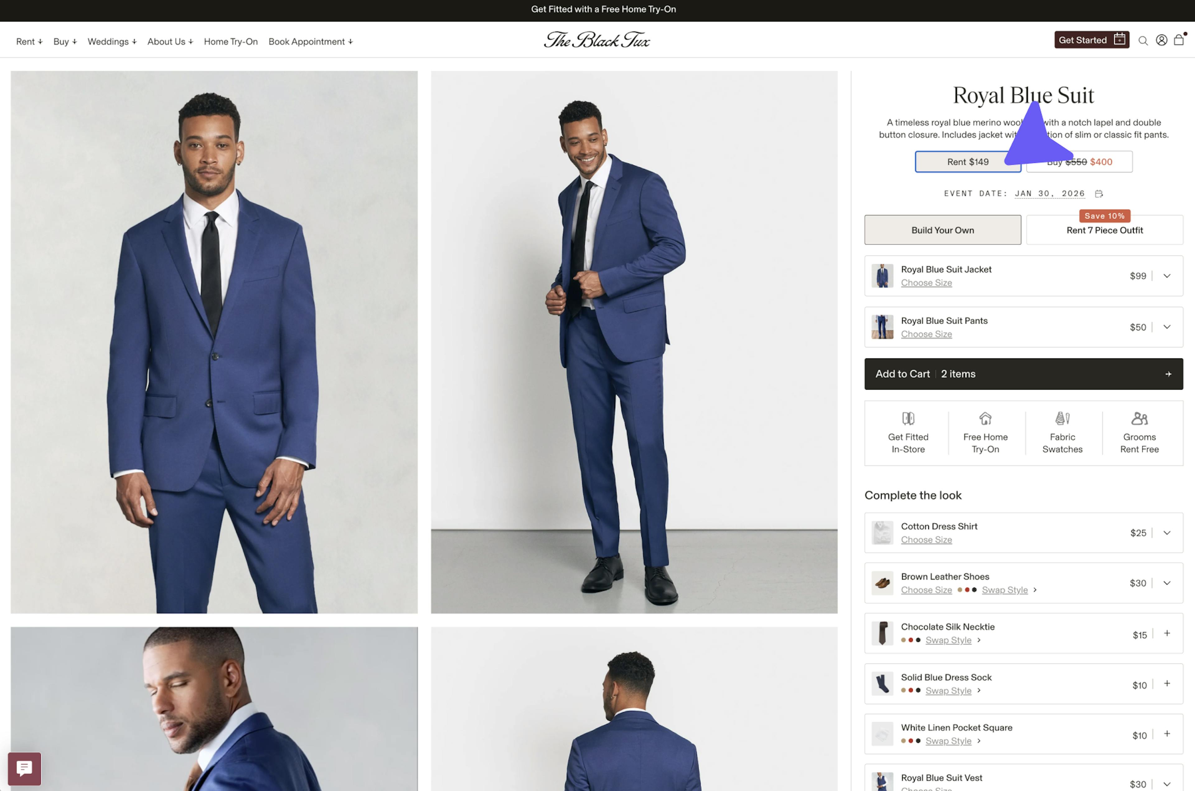 The Black Tux product page