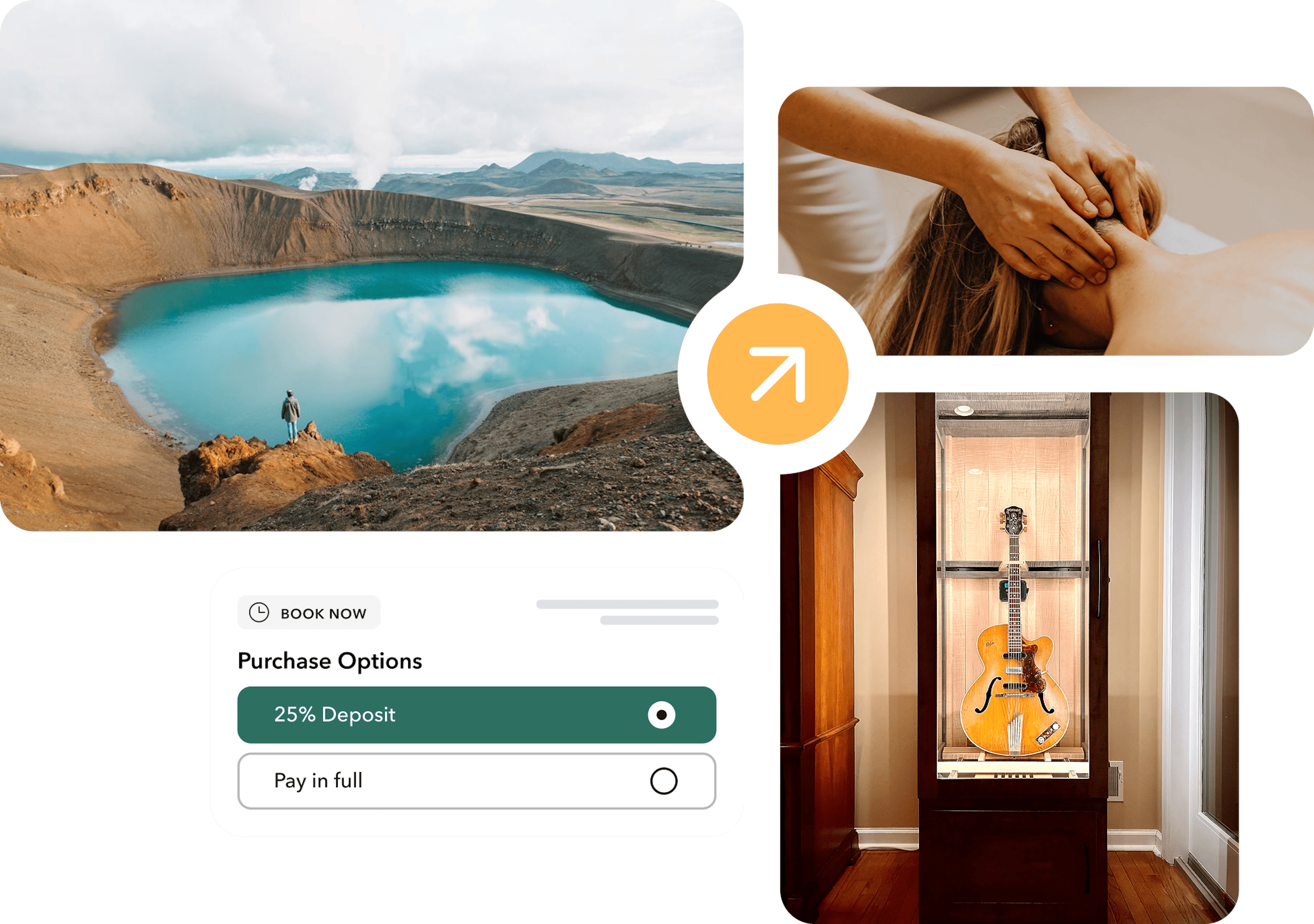 Brand lookbook examples: travel to Iceland, massage bookings, and custom guitar display cases.